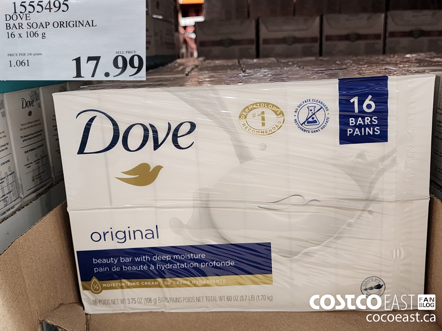 555495 DOVE BAR SOAP ORIGINAL 16 X 113 G $17.99