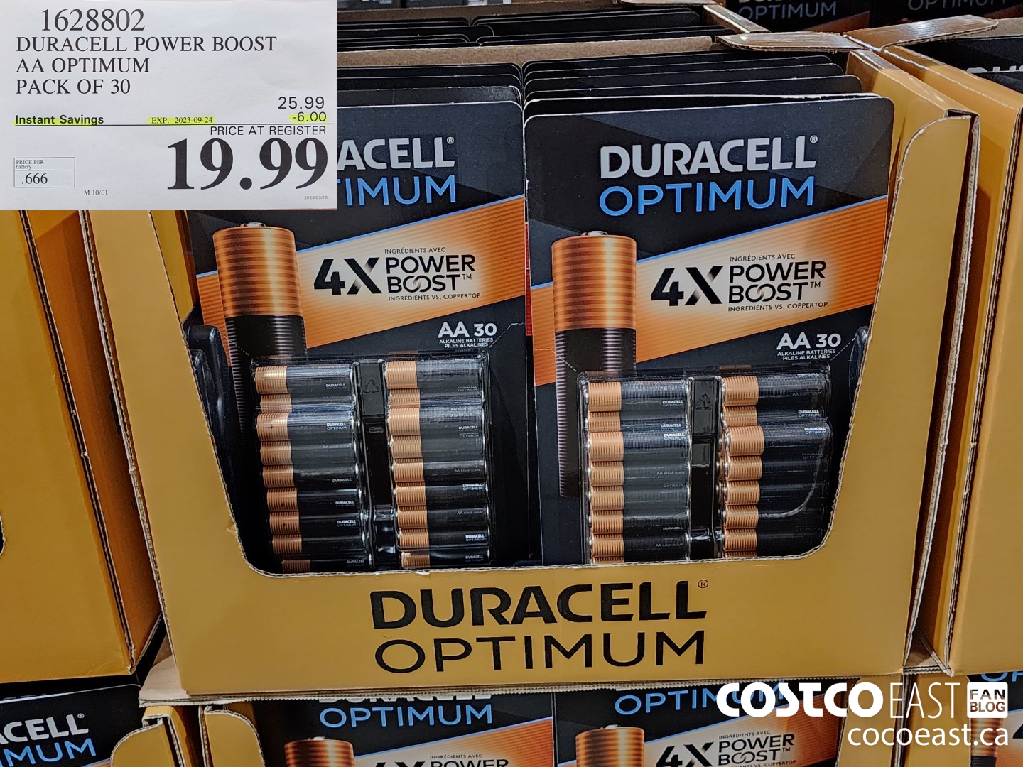 1628802 DURACELL POWER BOOST AA OPTIMUM PACK OF 30 ($6.00 INSTANT SAVINGS EXPIRES ON 2023-09-24) $19.99