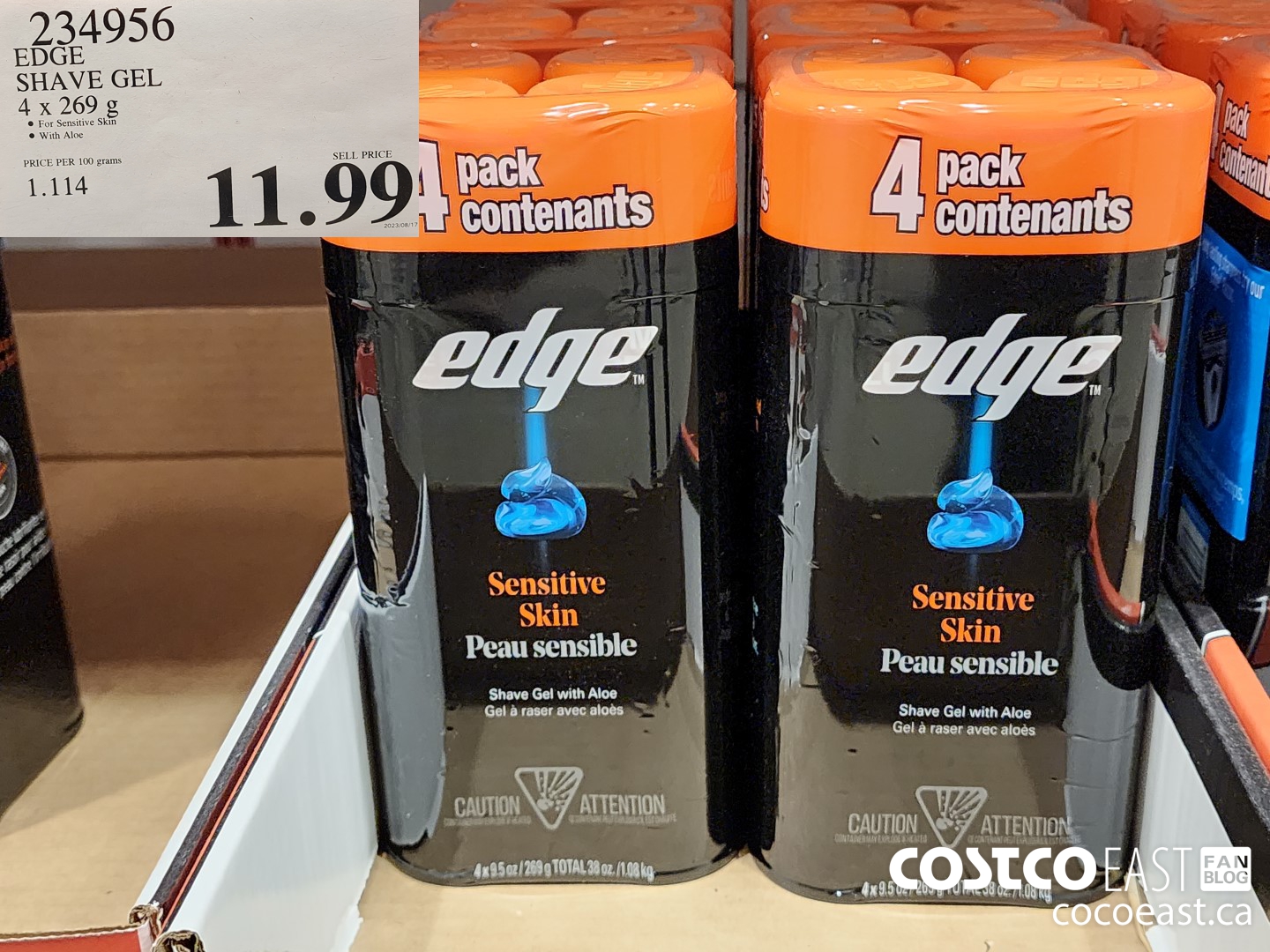 234956 EDGE SHAVE GEL 4 X 269 G $11.99