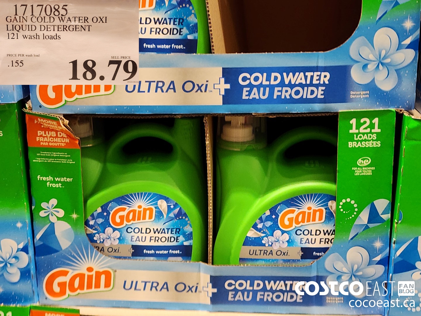 1717085 GAIN COLD WATER OXI LIQUID DETERGENT 121 wash loads $18.79