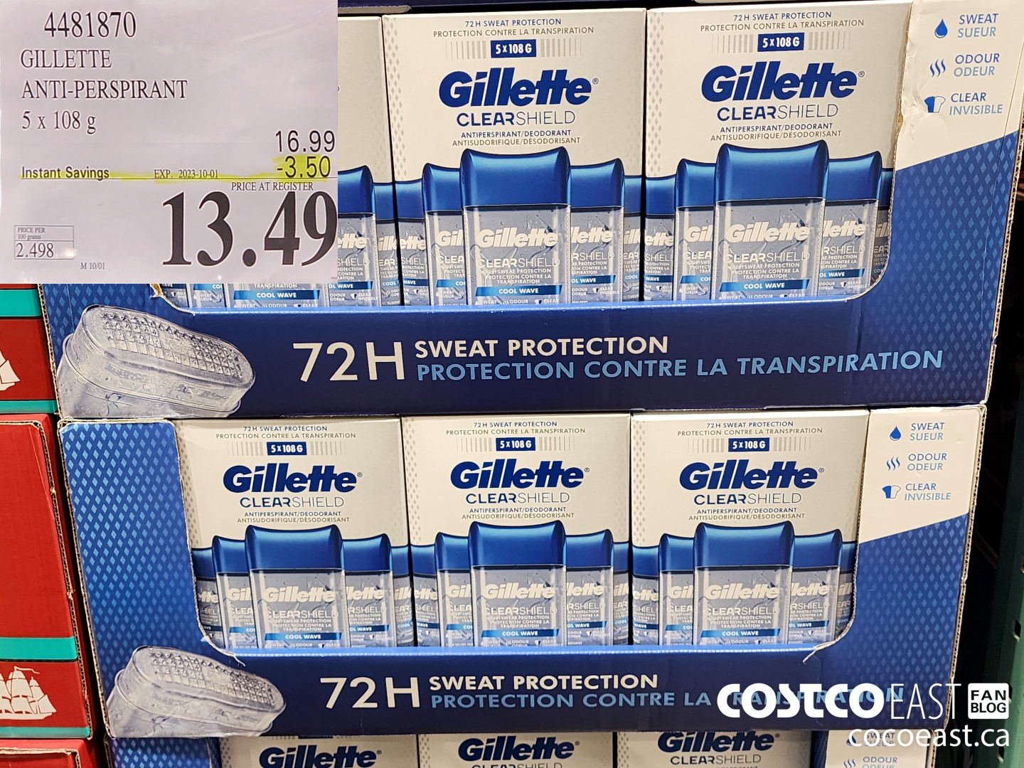 4481870 GILLETTE ANTI-PERSPIRANT 5 x 108g ($3.50 INSTANT SAVINGS EXPIRES ON 2023-10-01) $13.49