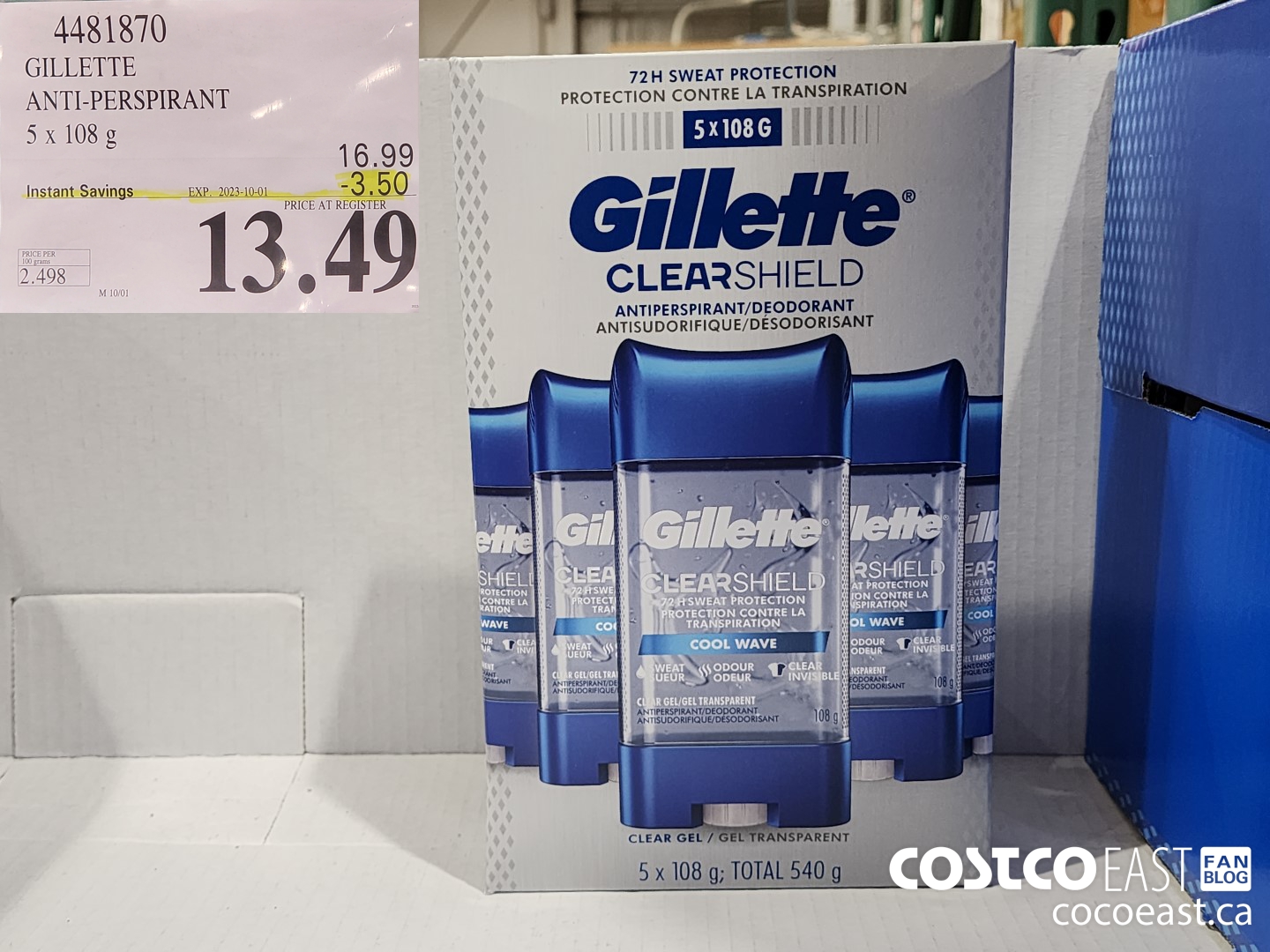 4481870 GILLETTE ANTI-PERSPIRANT 5 x 108g ($3.50 INSTANT SAVINGS EXPIRES ON 2023-10-01) $13.49