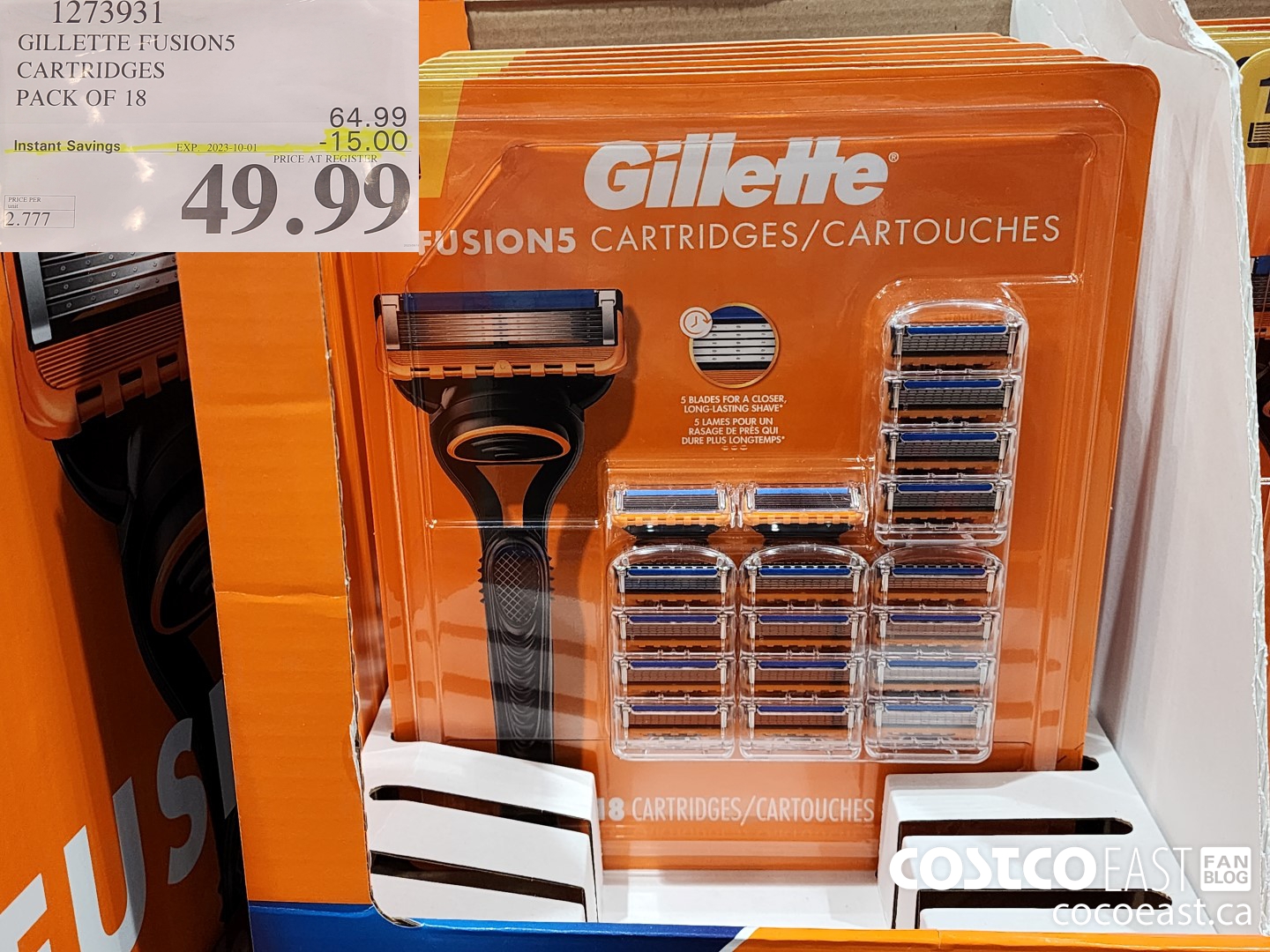 1273931 GILLETTE FUSION5 CARTRIDGES PACK OF 18 ($15.00 INSTANT SAVINGS EXPIRES ON 2023-10-01) $49.99