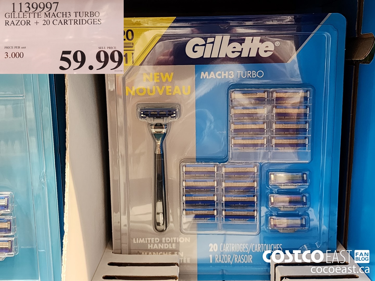1139997 GILLETTE MACH3 TURBO RAZOR + 20 CARTRIDGES $59.99
