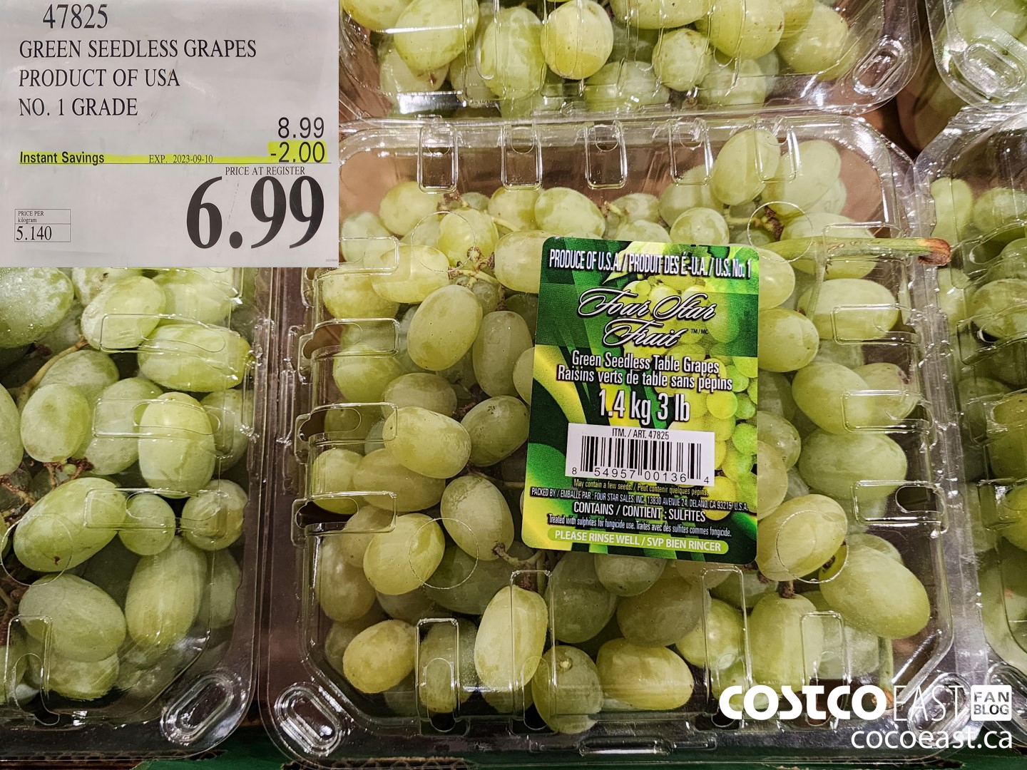 47825 GREEN SEEDLESS GRAPES PRODUCT OF USA NO. 1 GRADE ($2.00 INSTANT SAVINGS EXPIRES ON 2023-09-10) $6.99