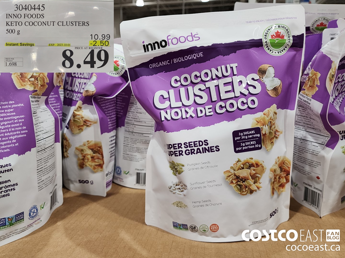 3040445 INNO FOODS KETO COCONUT CLUSTERS 500 g  ($2.50 INSTANT SAVINGS EXPIRES ON 2023-10-01) $8.49
