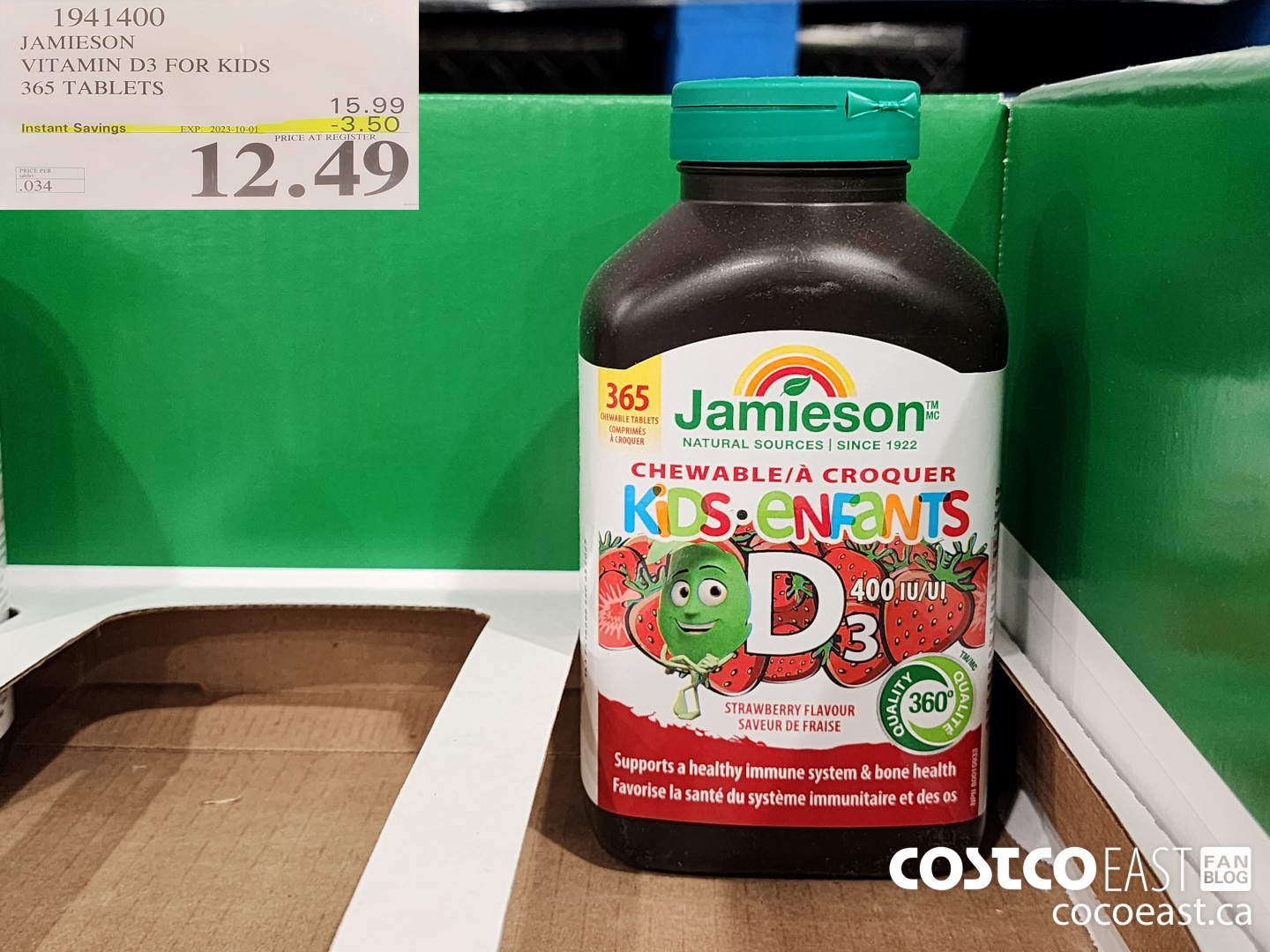 1941400 JAMIESON VITAMIN D3 FOR KIDS 365 TABLETS ($3.50 INSTANT SAVINGS EXPIRES ON 2023-10-01) $12.49