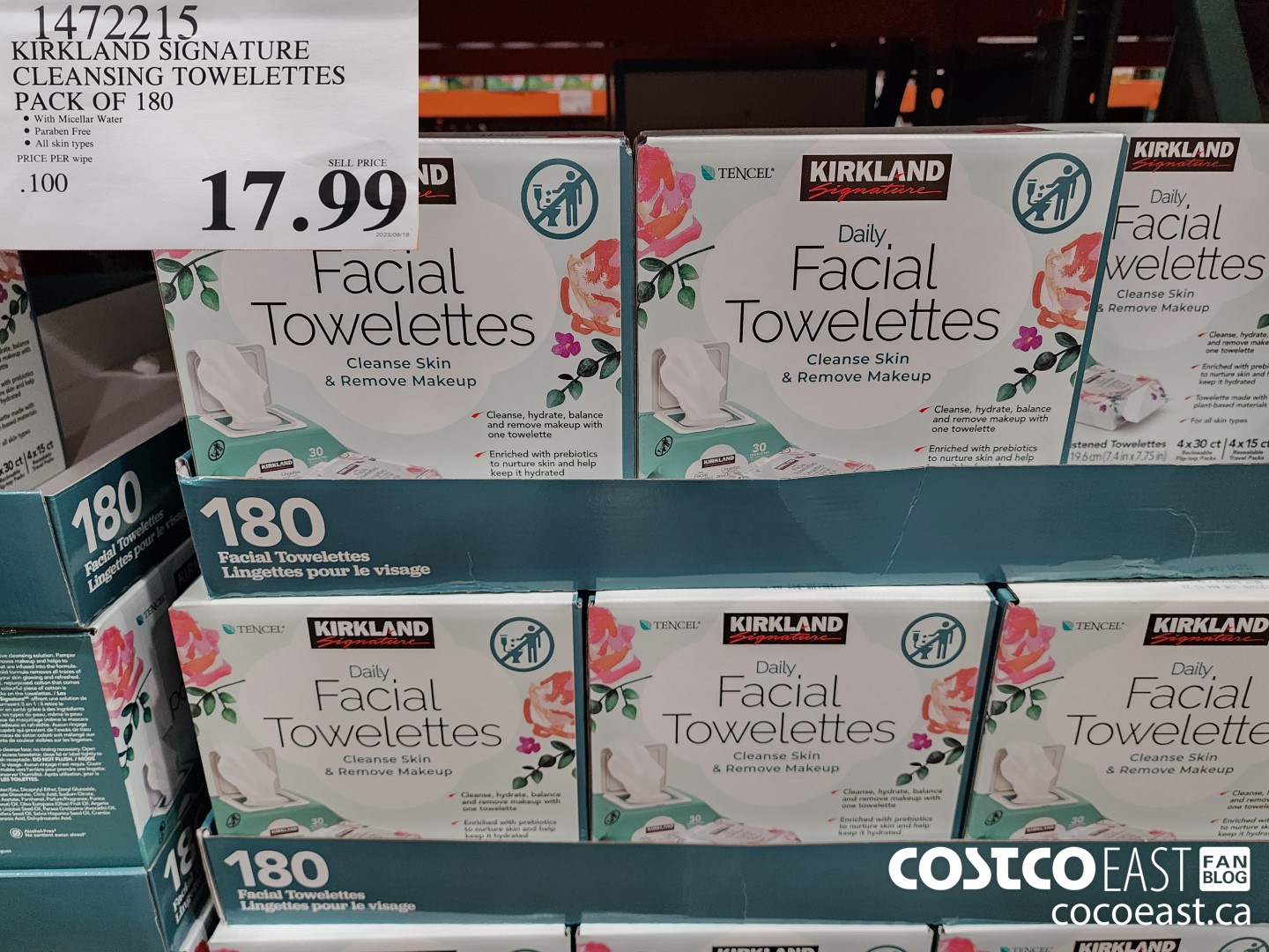 1472215 KIRKLAND SIGNATURE CLEANSING TOWELETTES PACK OF 180 $17.99