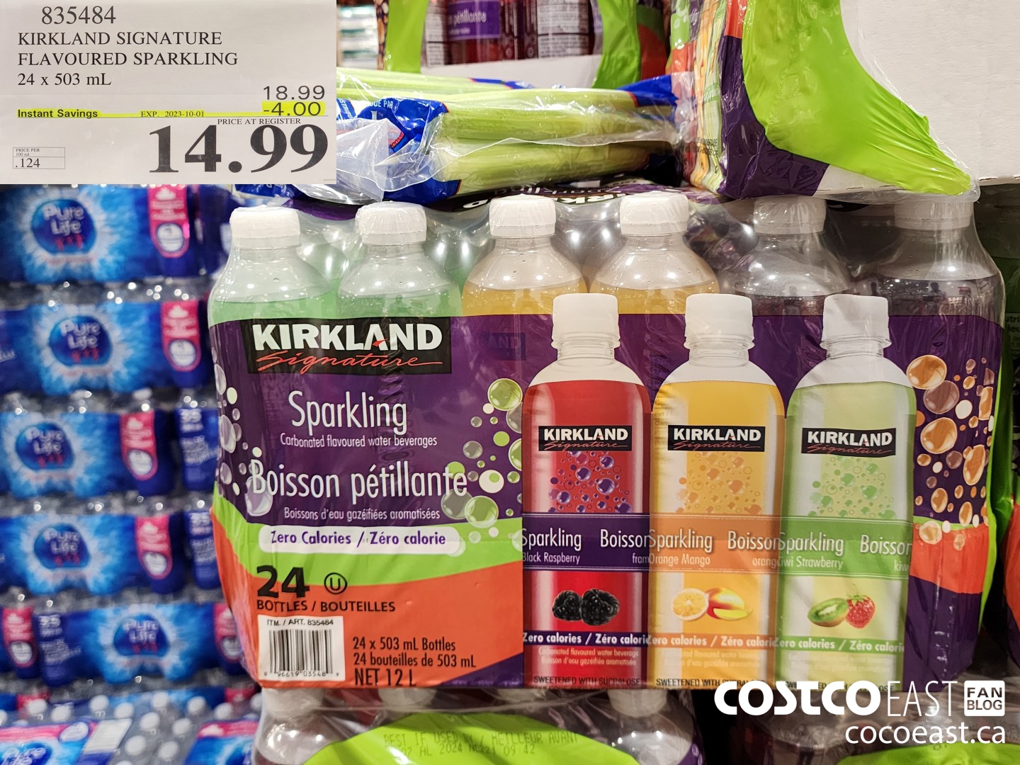 835484 KIRKLAND SIGNATURE FLAVOURED SPARKLING 24 x 503 mL ($4.00 INSTANT SAVINGS EXPIRES ON 2023-10-01) $14.99