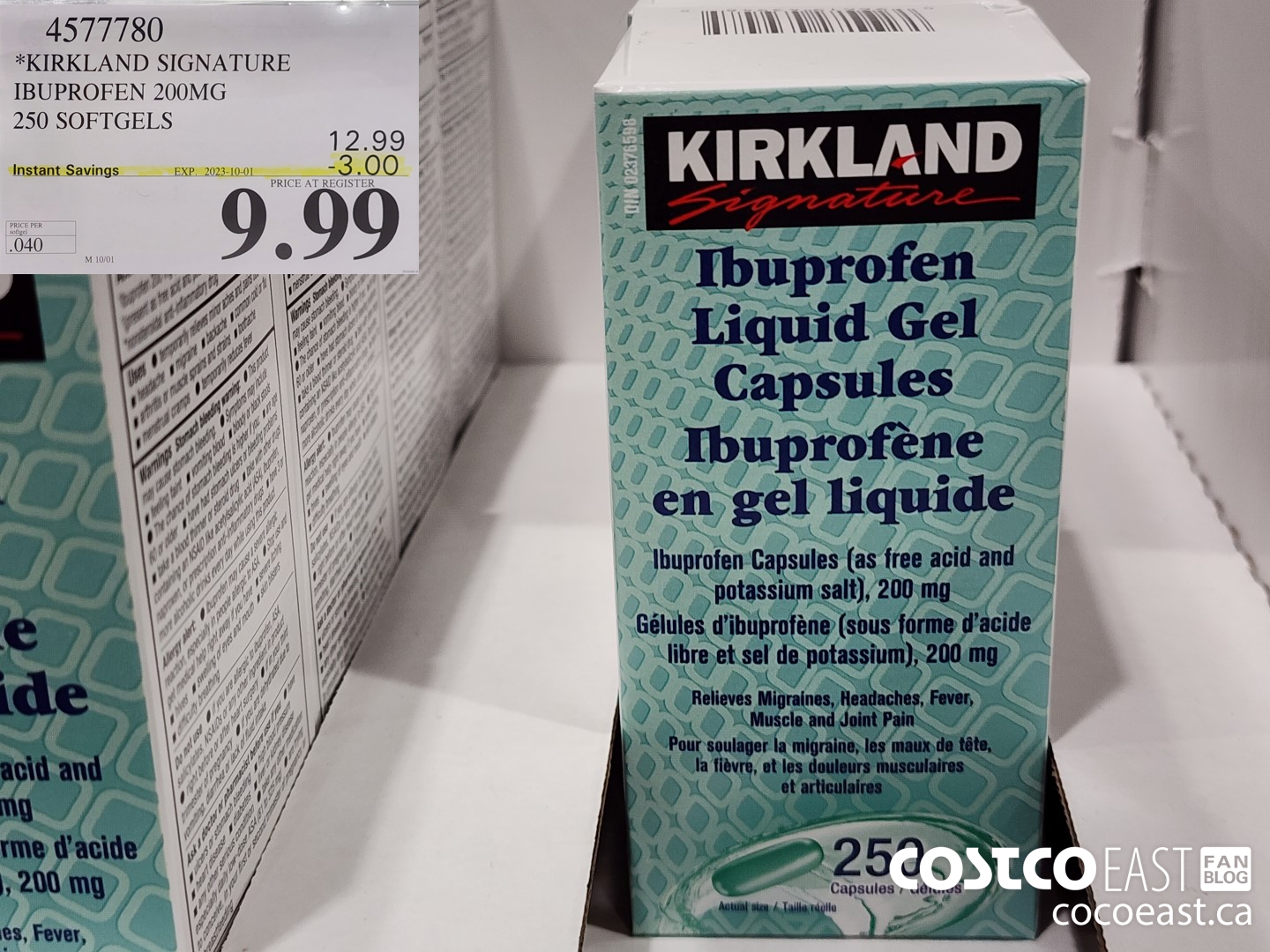 4577780 *KIRKLAND SIGNATURE IBUPROFEN 200MG 250 SOFTGELS ($3.00 INSTANT SAVINGS EXPIRES ON 2023-10-01) $9.99