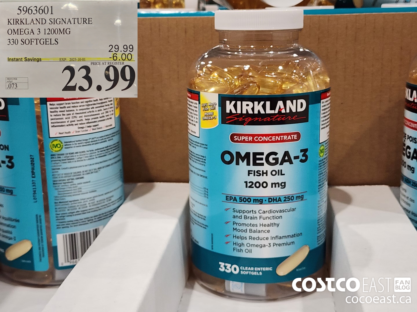 5963601 KIRKLAND SIGNATURE OMEGA 3 1200MG 330 SOFTGELS ($6.00 INSTANT SAVINGS EXPIRES ON 2023-10-01) $23.99