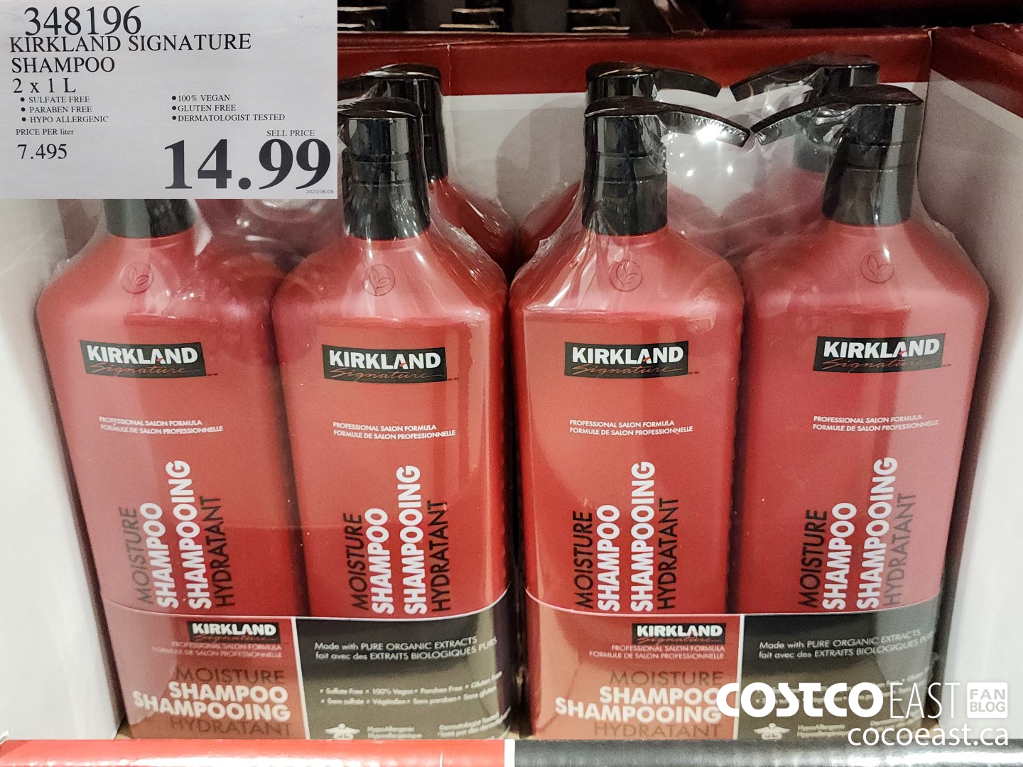 348196 KIRKLAND SIGNATURE SHAMPOO 2 X 1L $14.99