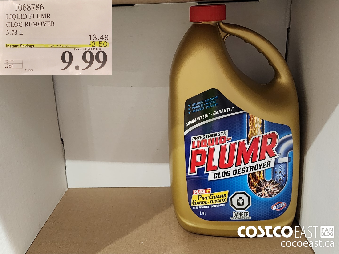 1068786 LIQUID PLUMR CLOG REMOVER 3.78 L ($3.50 INSTANT SAVINGS EXPIRES ON 2023-10-01) $9.99