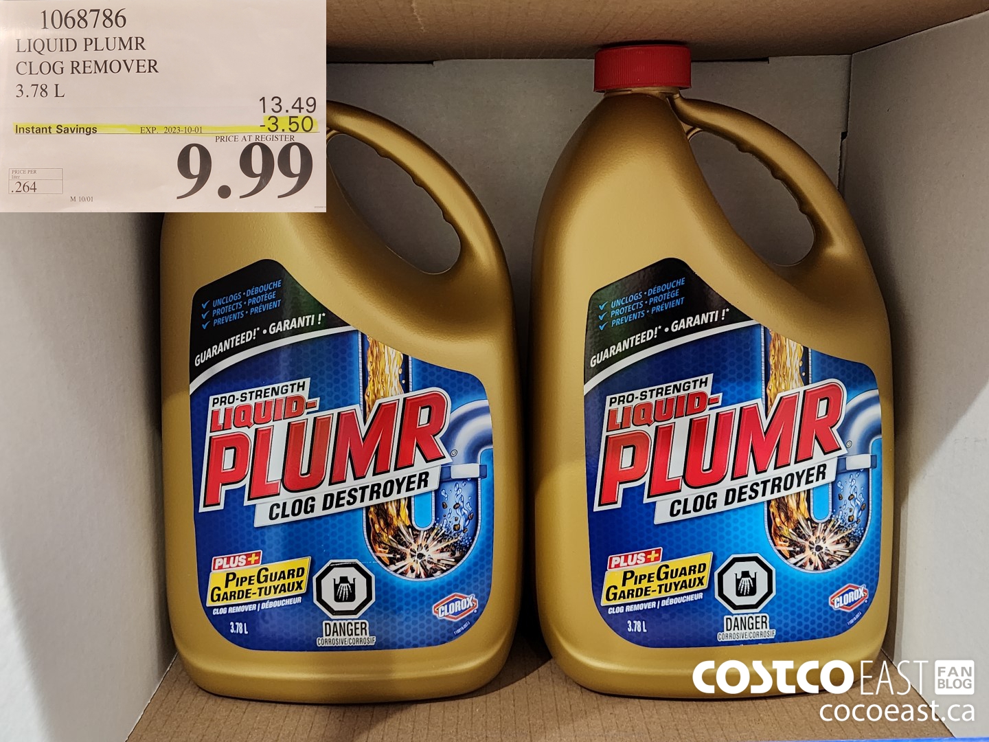 1068786 LIQUID PLUMR CLOG REMOVER 3.78 L ($3.50 INSTANT SAVINGS EXPIRES ON 2023-10-01) $9.99