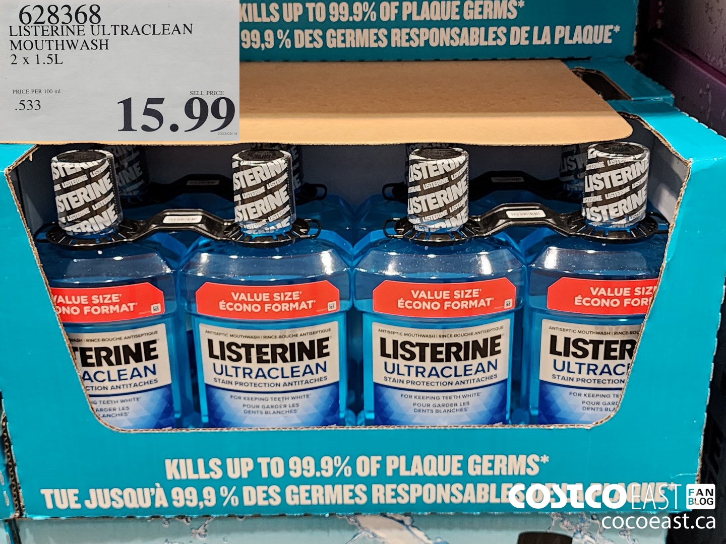 628368 LISTERINE ULTRACLEAN MOUTHWASH 2 X 1.5L $15.99