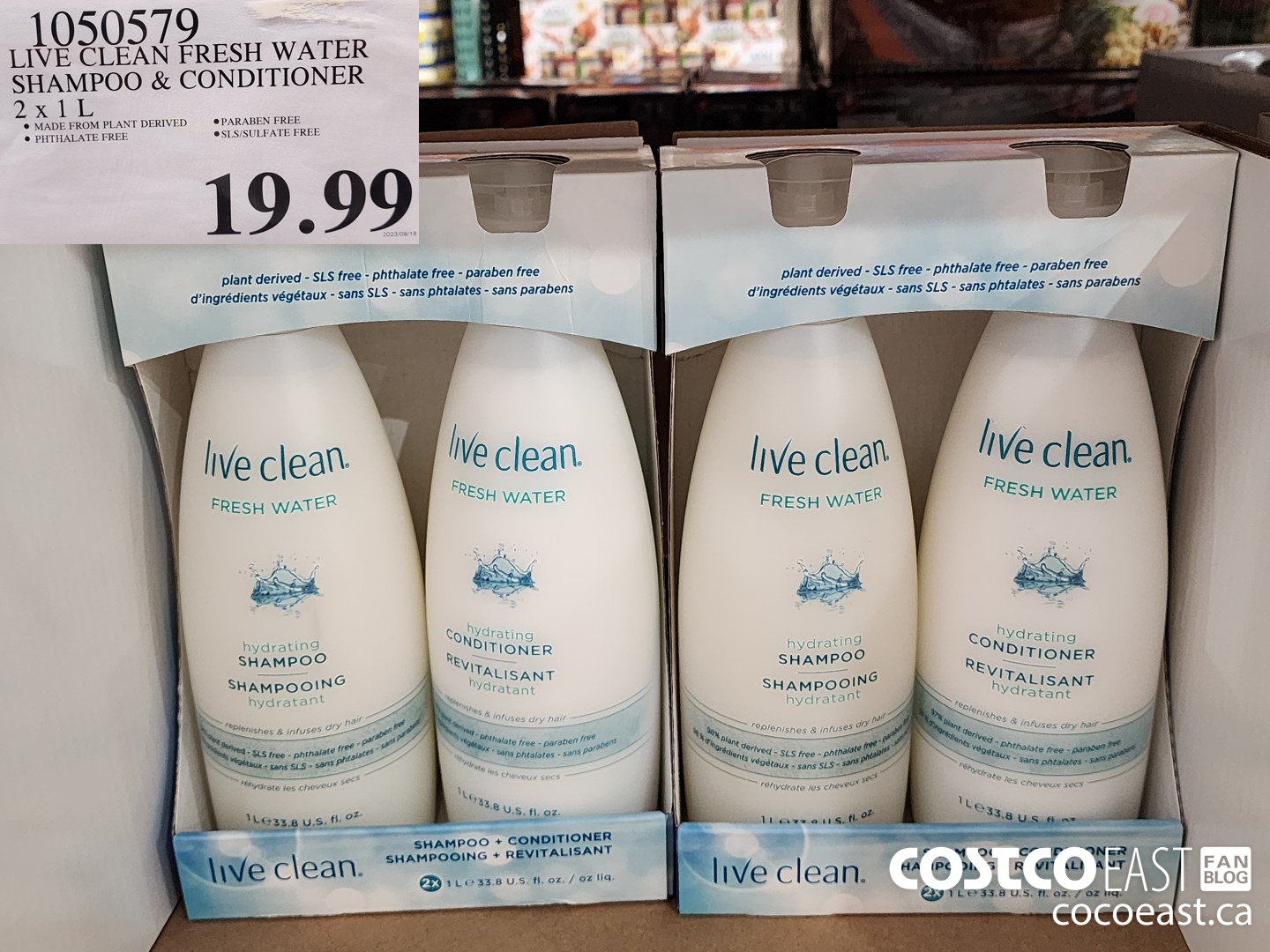 1050579 LIVE CLEAN FRESH WATER SHAMPOO & CONDITIONER 2 X 1L $19.99