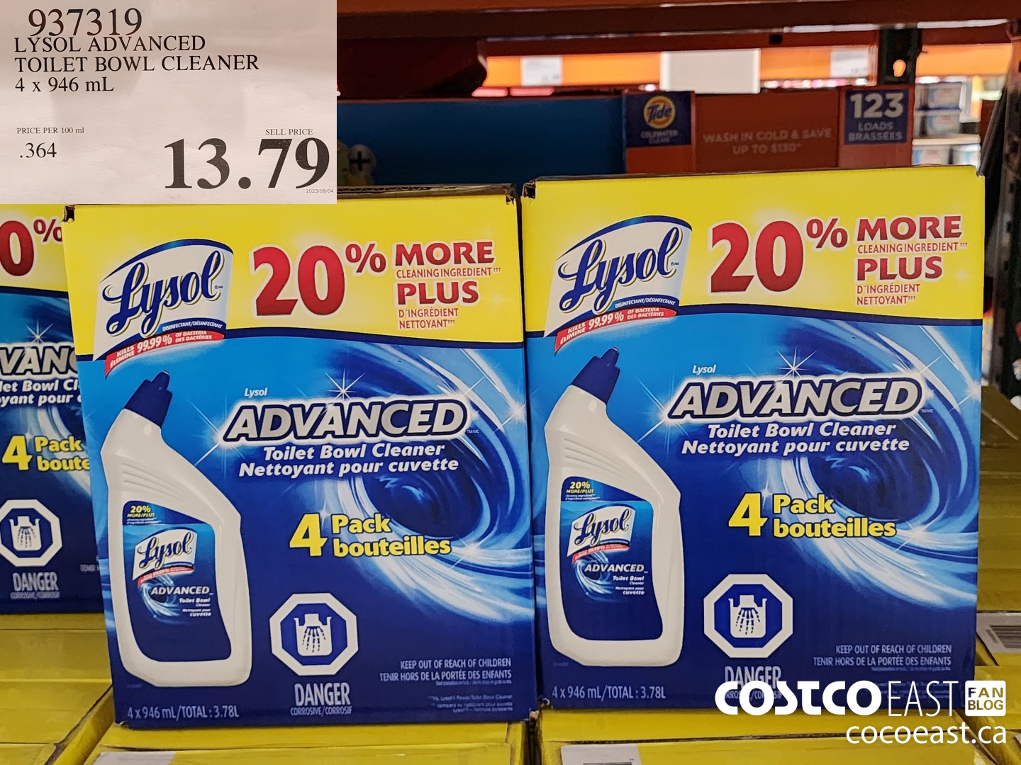 937319 LYSOL ADVANCED TOILET BOWL CLEANER 4 X 946 ML $13.79