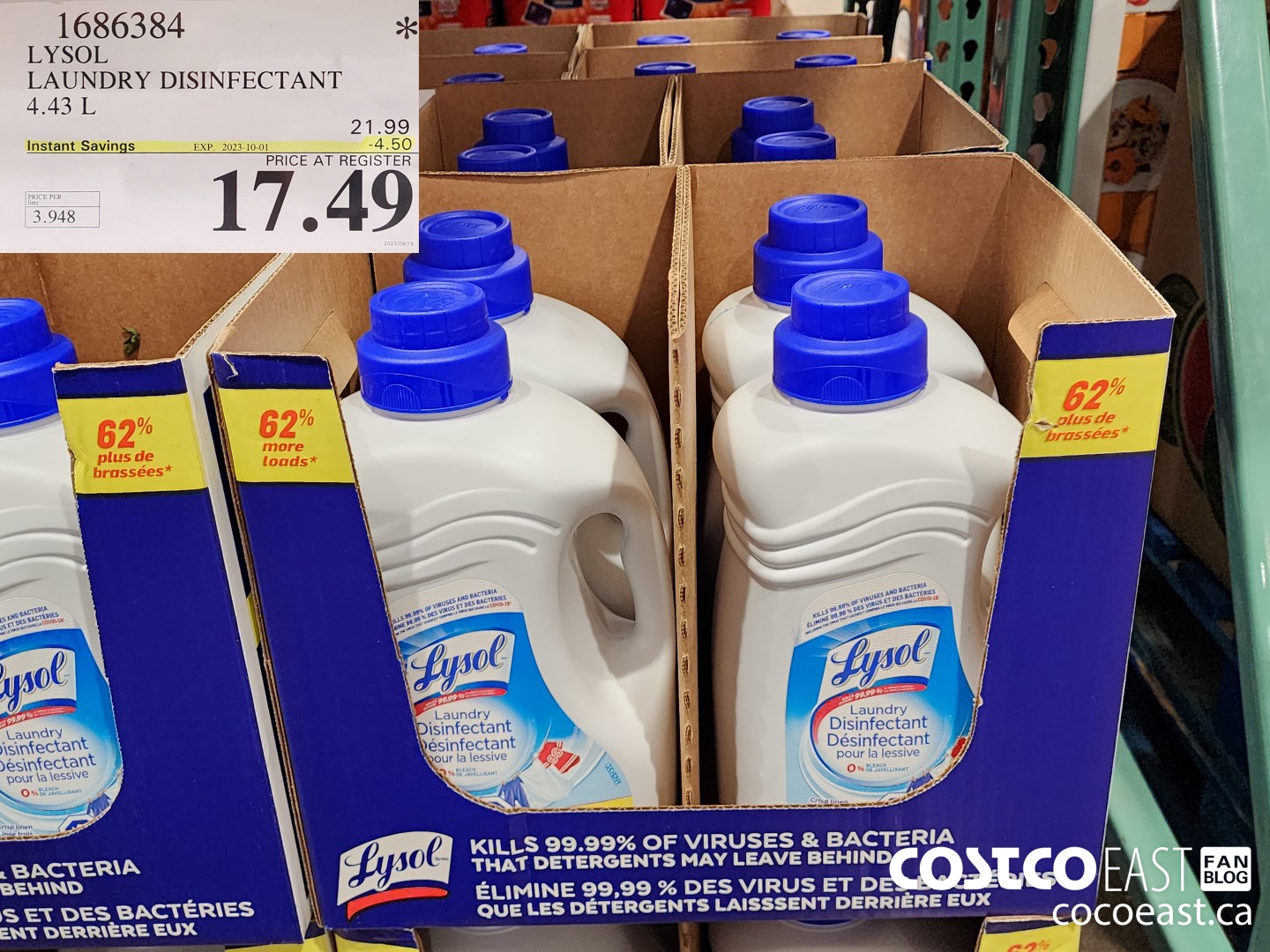 1686384 LYSOL LAUNDRY DISINFECTANT 4.43L ($4.50 INSTANT SAVINGS EXPIRES ON 2023-10-01) $17.49