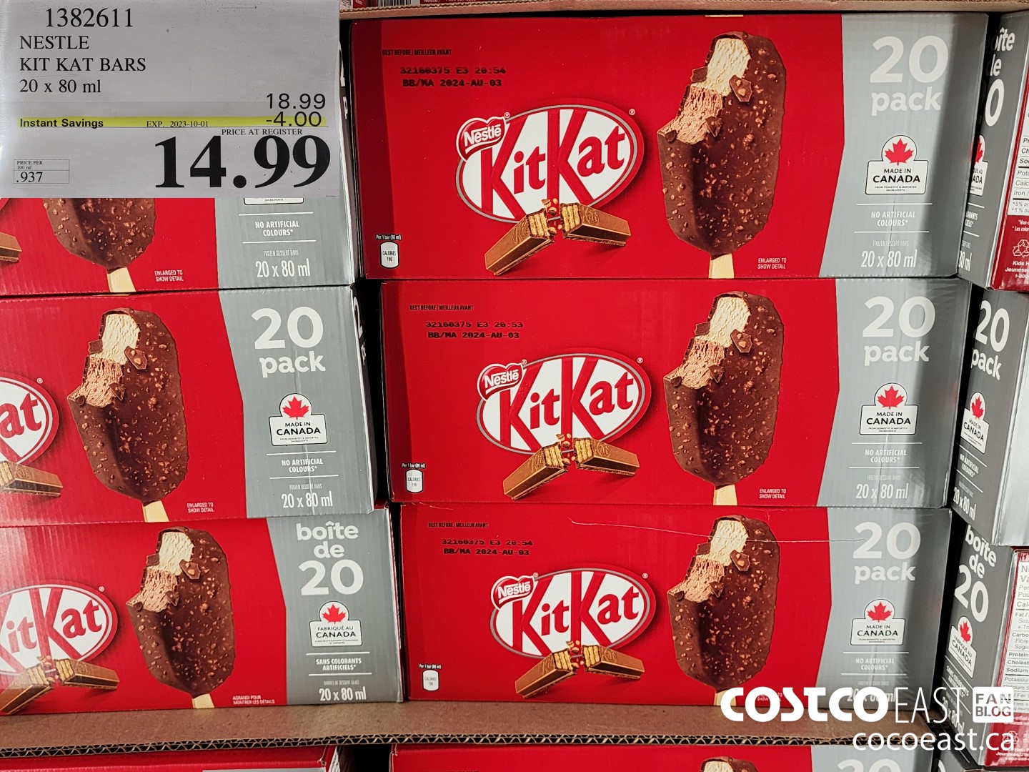 1382611 NESTLE KIT KAT BARS 20 x 80ml ($4.00 INSTANT SAVINGS EXPIRES ON 2023-10-01) $14.99