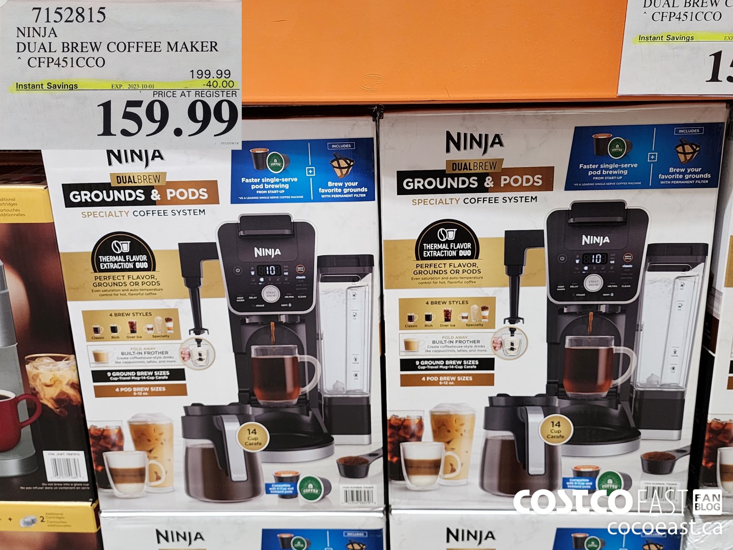 7152815 NINJA DUAL BREW COFFEE MAKER CFP451CCO ($40.00 INSTANT SAVINGS EXPIRES ON 2023-10-01) $159.99