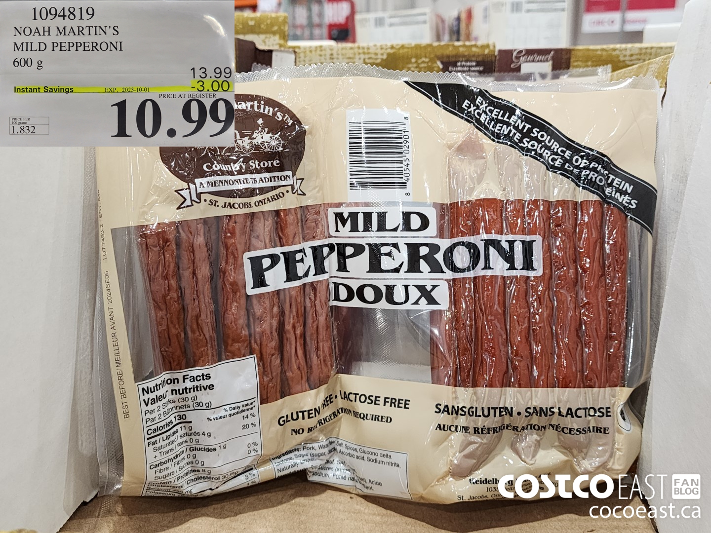 1094819 NOAH MARTIN'S MILD PEPPERONI 600 g ($3.00 INSTANT SAVINGS EXPIRES ON 2023-10-01) $10.99