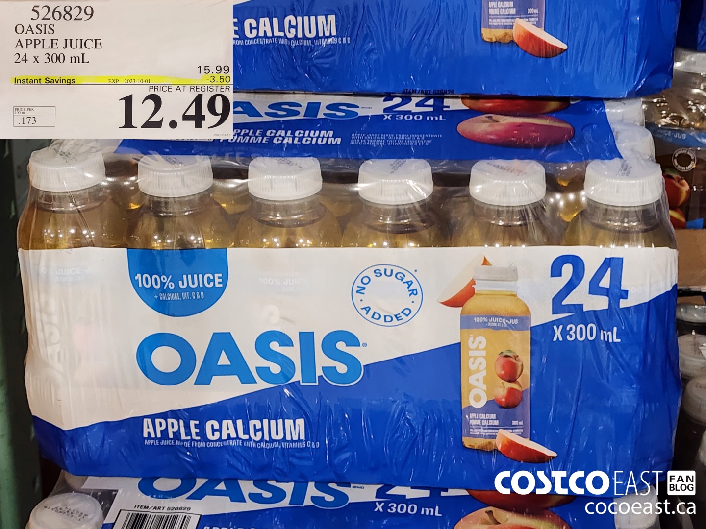 526829 OASIS APPLE JUICE 24 X 300 ML ($3.50 INSTANT SAVINGS EXPIRES ON 2023-10-01) $12.49