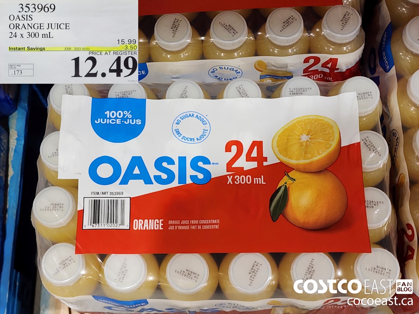 353969 OASIS ORANGE JUICE 24 X 300 ML ($3.50 INSTANT SAVINGS EXPIRES ON 2023-10-01) $12.49