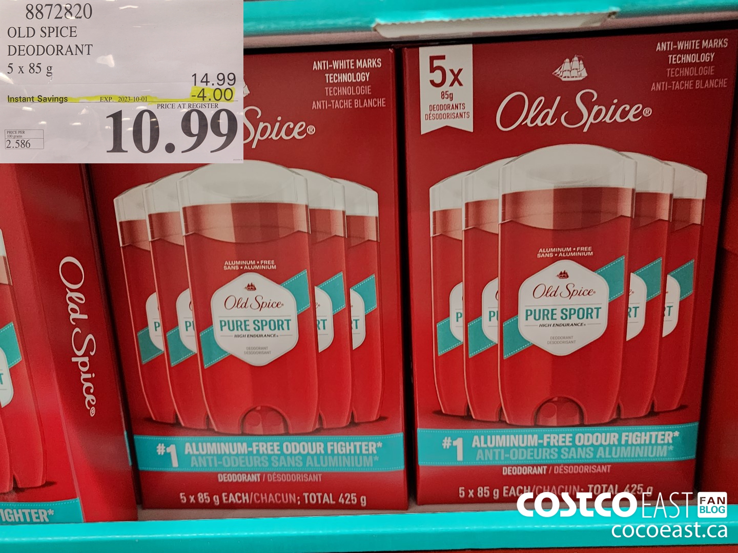 8872820 OLD SPICE DEODORANT 5 X 85G ($4.00 INSTANT SAVINGS EXPIRES ON 2023-10-01) $10.99