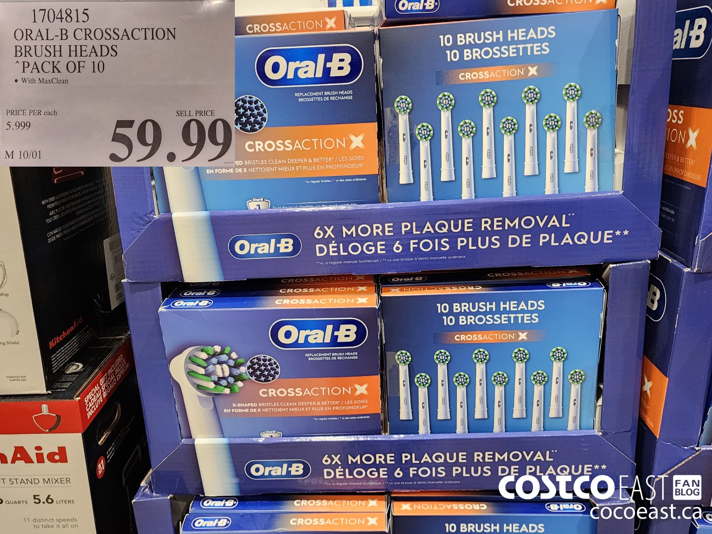 1704815 ORAL-B CROSSACTION BRUSH HEADS PACK OF 10 $59.99