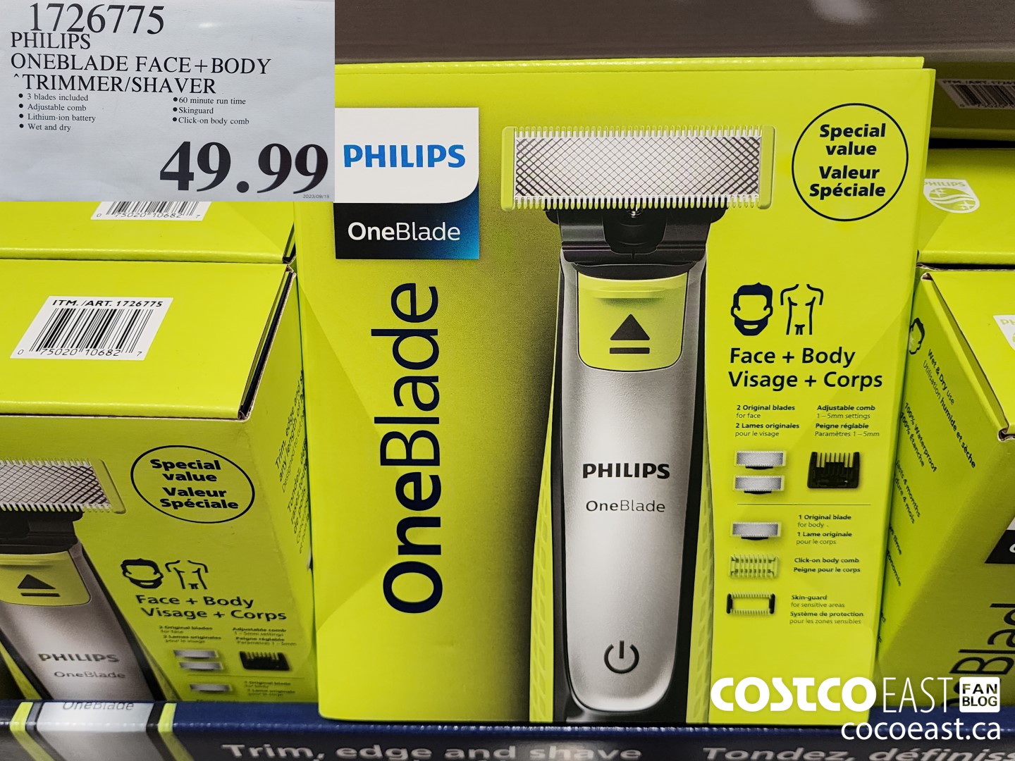 1726775 PHILIPS ONEBLADE FACE+BODY TRIMMER/SHAVER $49.99