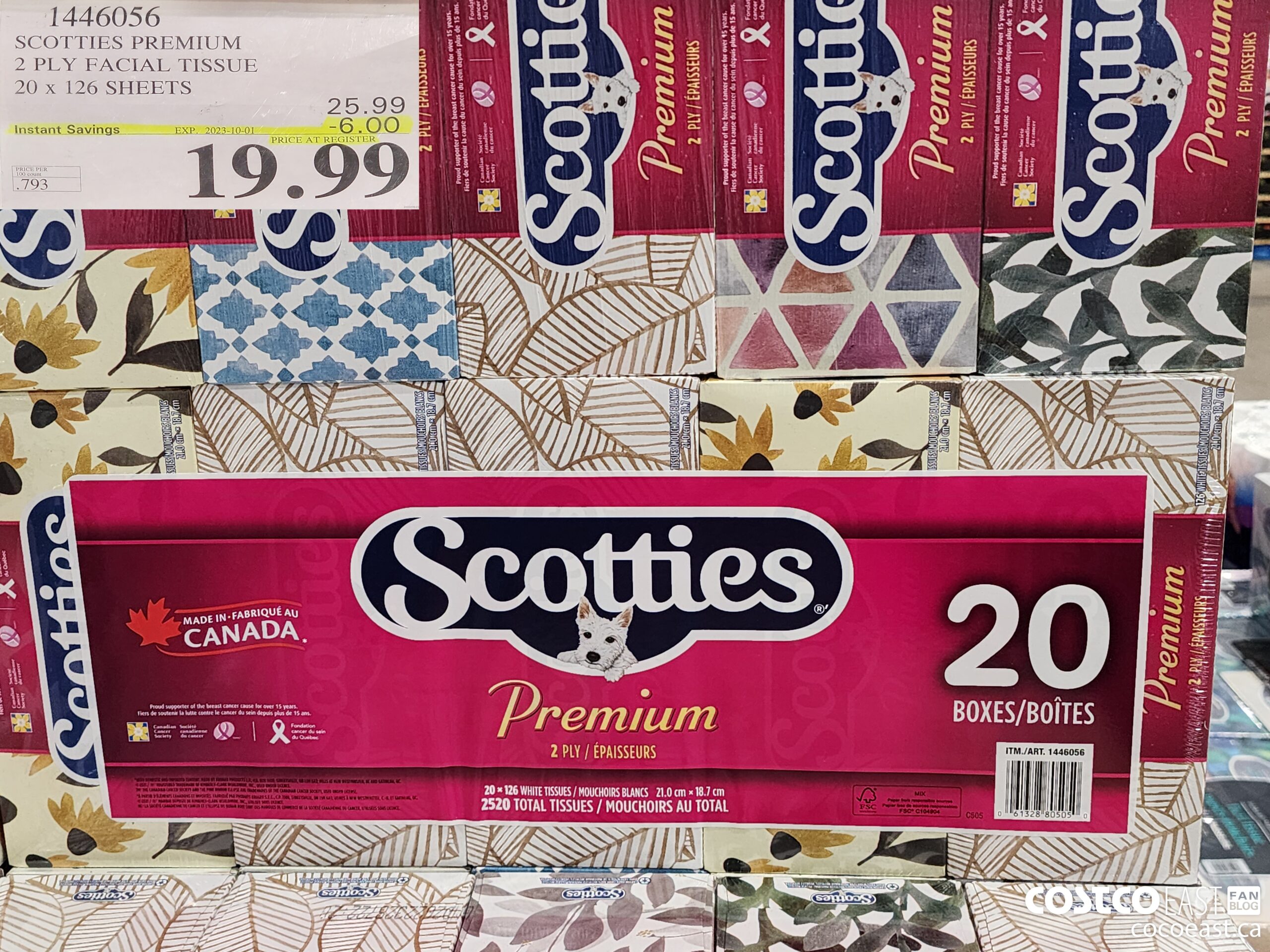 1446056 SCOTTIE PREMIUM 2 PLY FACIAL TISSUES 20 x 126 sheets ($6.00 INSTANT SAVINGS EXPIRES ON 2023-10-01) $19.99