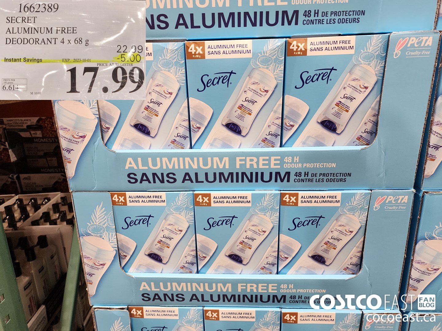 1662389 SECRET ALUMINUM FREE DEODORANT 4 x 68 g ($5.00 INSTANT SAVINGS EXPIRES ON 2023-10-01) $17.99