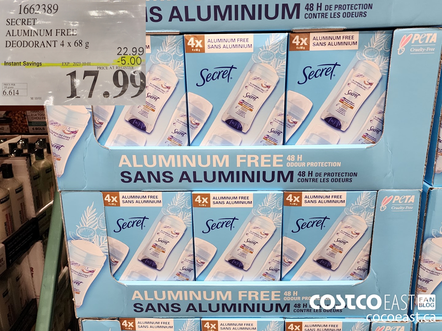 1662389 SECRET ALUMINUM FREE DEODORANT 4 x 68 g ($5.00 INSTANT SAVINGS EXPIRES ON 2023-10-01) $17.99