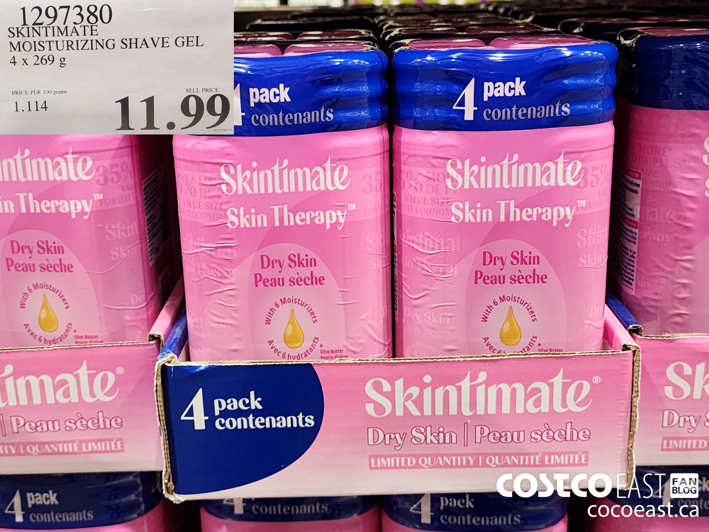 1297380 SKINTIMATE MOISTURIZING SHAVE GEL 4 x 269 g $11.99