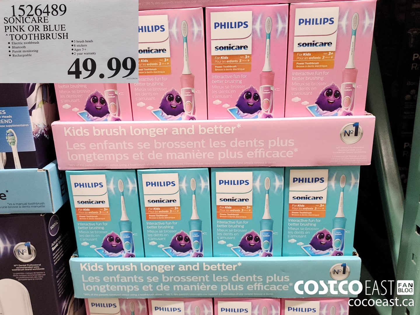 1526489 SONICARE PINK OR BLUE TOOTHBRUSH $49.99