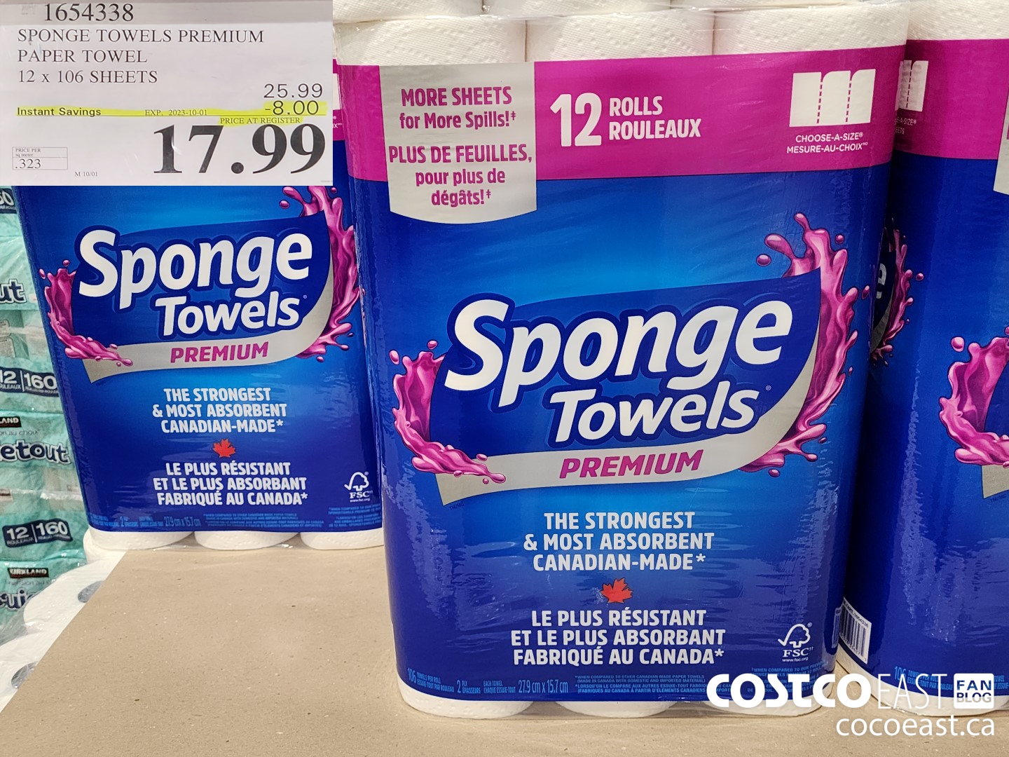 1654338 SPONGE TOWELS PREMIUM PAPER TOWEL 12 x 106 SHEETS ($8.00 INSTANT SAVINGS EXPIRES ON 2023-10-01) $17.99