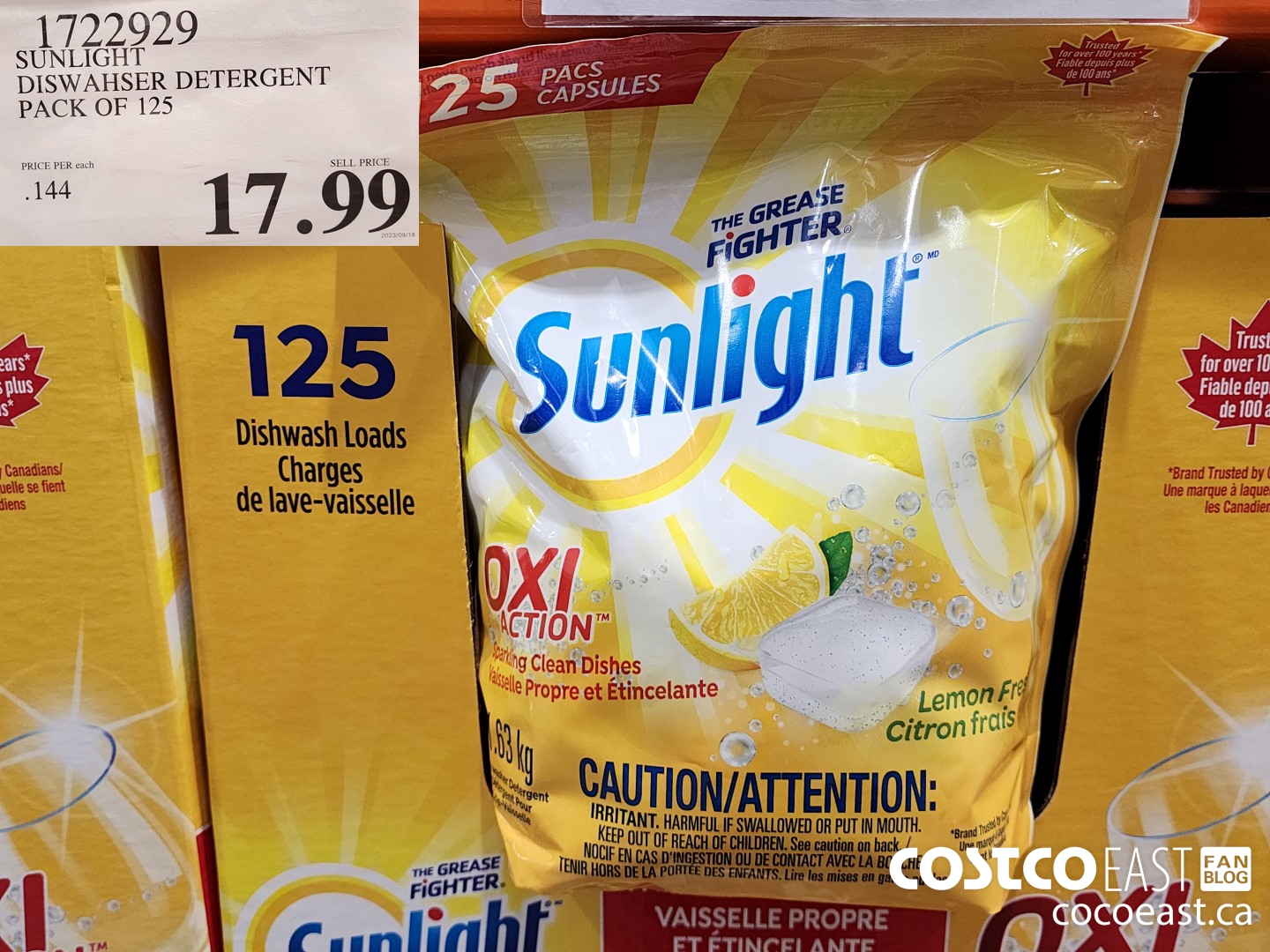 1722929 SUNLIGHT DISWAHSER DETERGENT PACK OF 125 $17.99