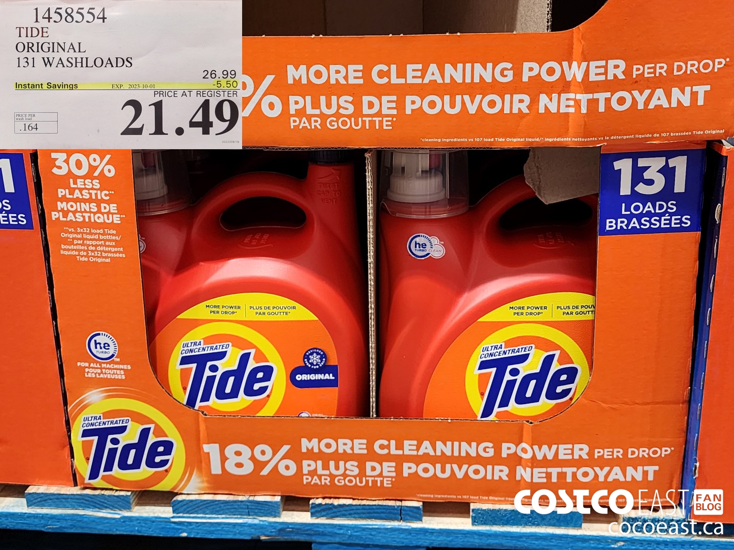 1458554 TIDE ORIGINAL 131 washloads ($5.50 INSTANT SAVINGS EXPIRES ON 2023-10-01) $21.49