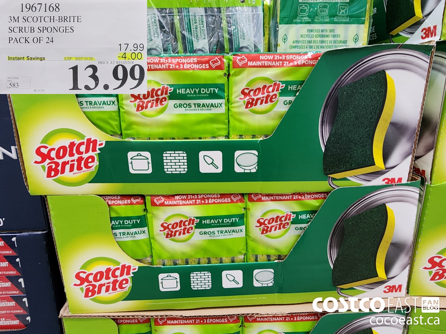 1967168 3M SCOTCH-BRITE SCRUB SPONGES PACK OF 24 ($4.00 INSTANT SAVINGS EXPIRES ON 2023-10-29) $13.99