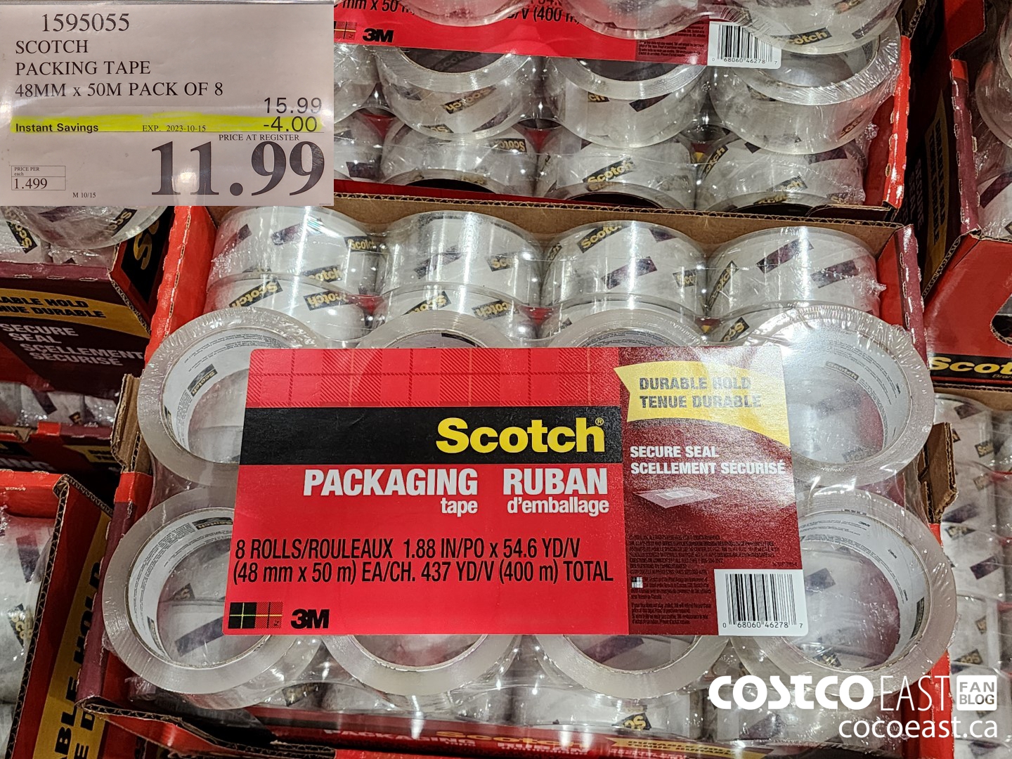 1595055 3M SCOTCH PACKING TAPE 48MM X 50M PACK OF 8 2023-010-15 ($4.00 INSTANT SAVINGS) $11.99