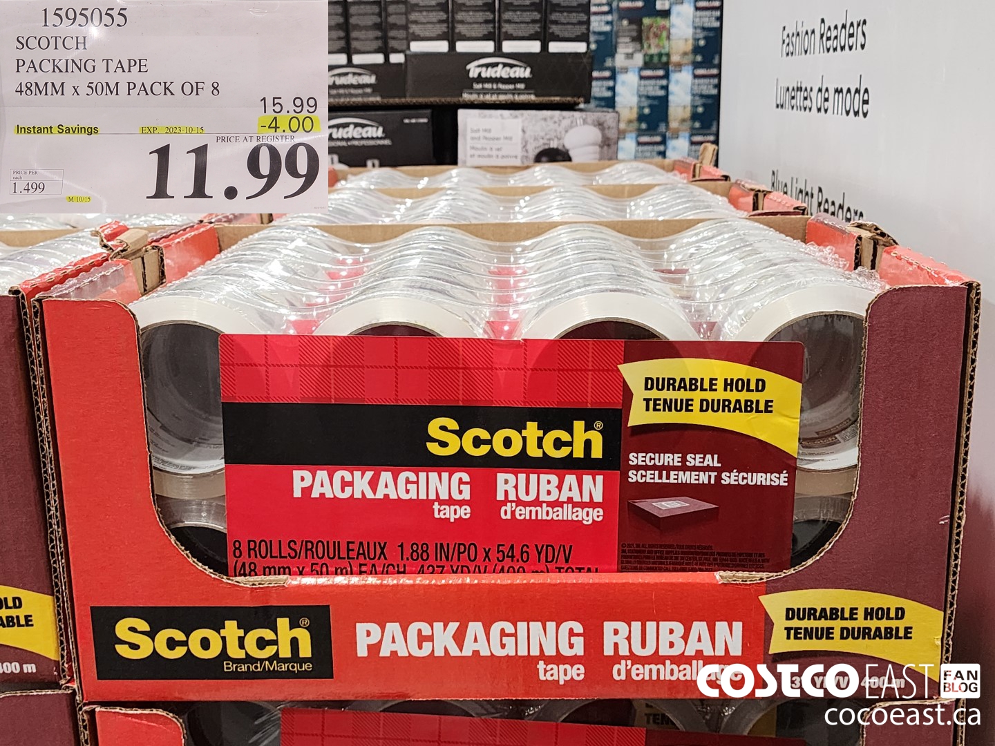 1595055 3M SCOTCH PACKING TAPE 48MM X 50M PACK OF 8 ($4.00 INSTANT SAVINGS EXPIRES ON 2023-10-15) $11.99