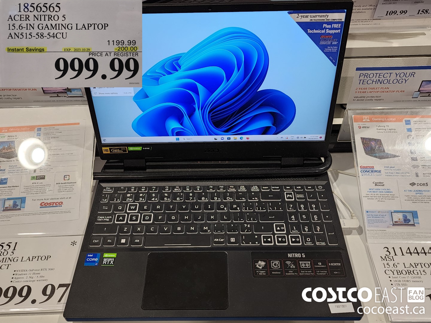 1856565 ACER NITRO 5 15.6-IN GAMING LAPTOP AN515-58-54CU ($200.00 INSTANT SAVINGS EXPIRES ON 2023-10-29) $999.99