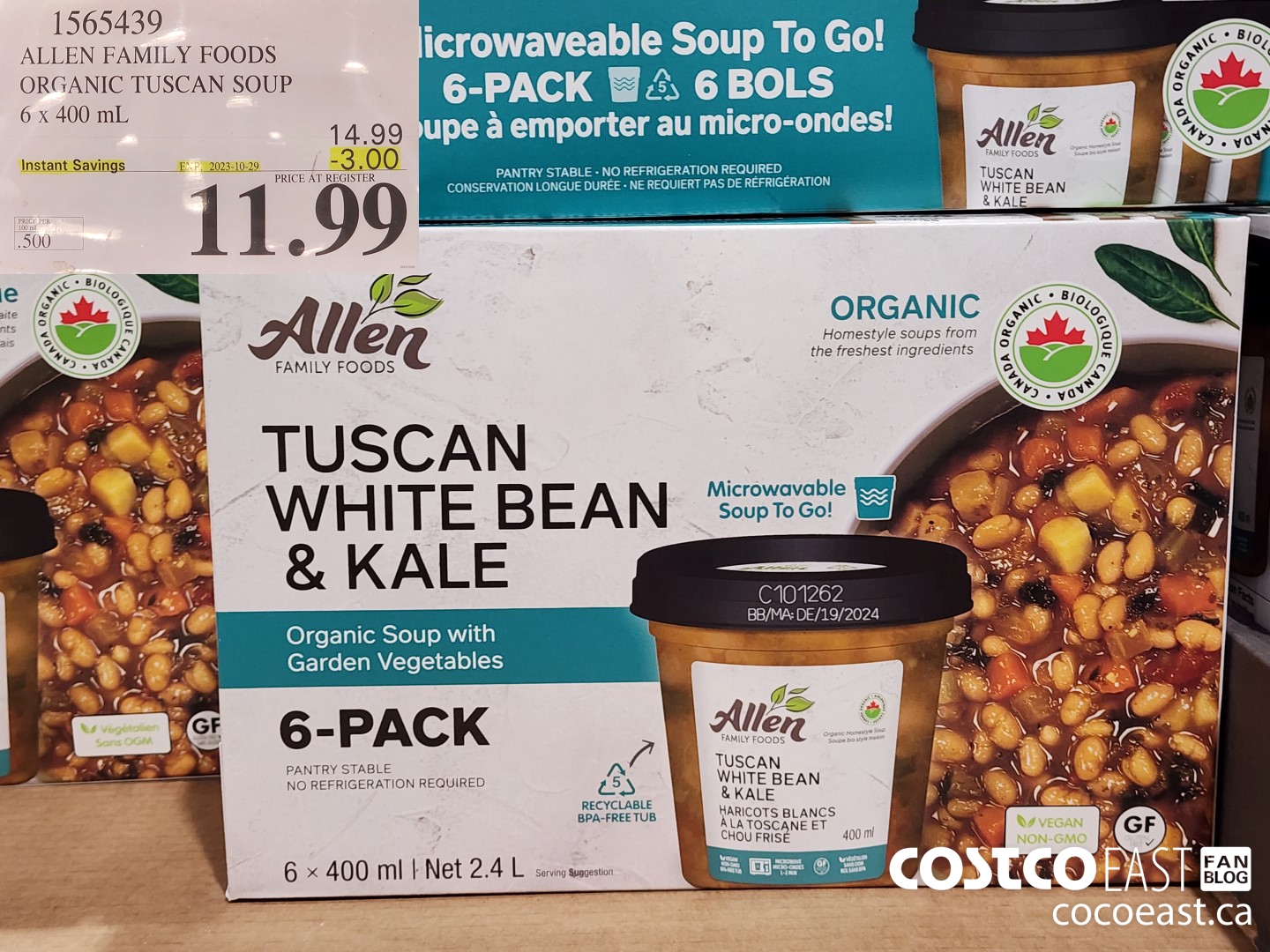 1565439 ALLEN FAMILY FOODS ORGANIC TUSCAN SOUP 6 x 400 mL ($3.00 INSTANT SAVINGS EXPIRES ON 2023-10-29) $11.99