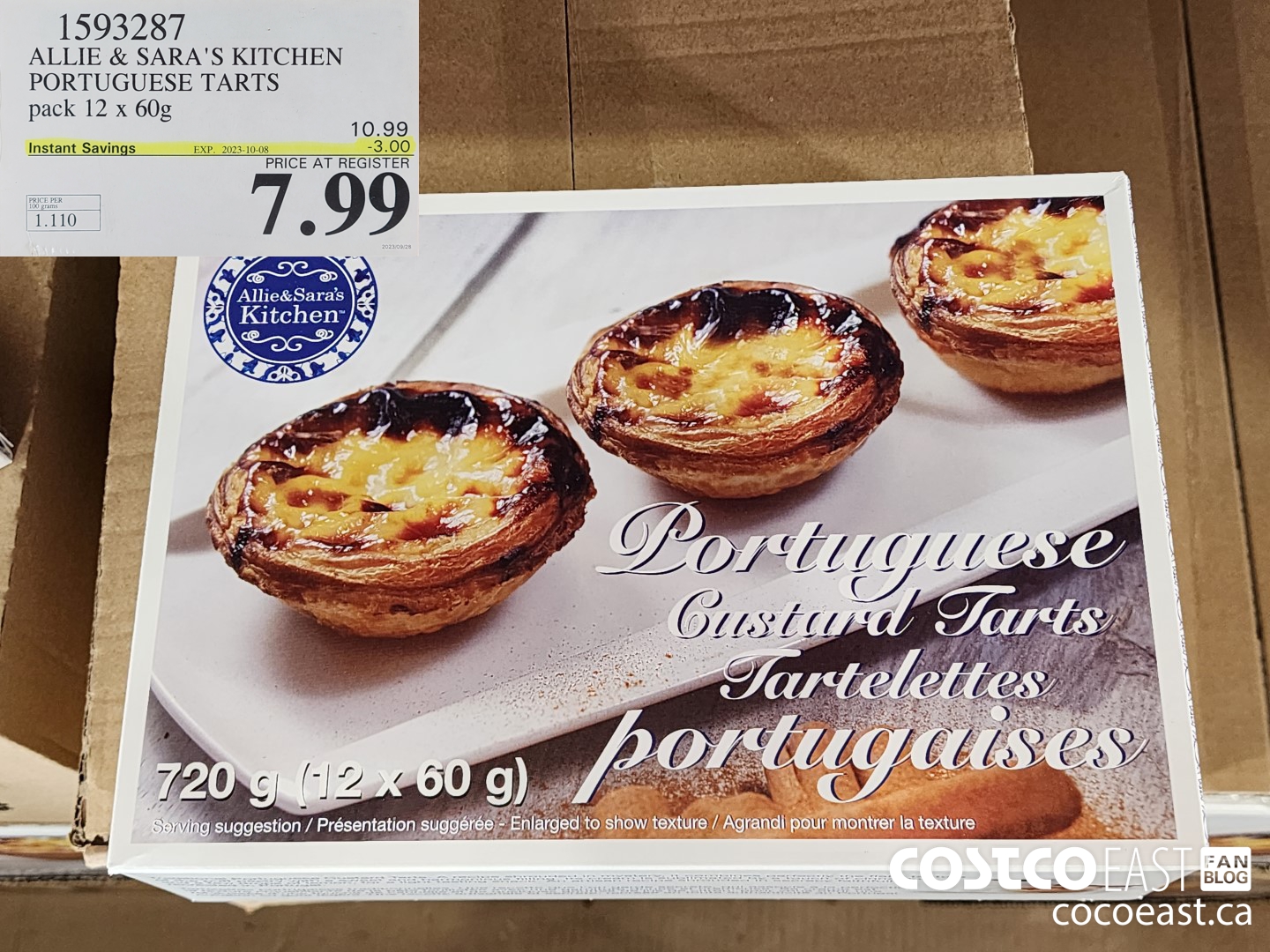 1593287 ALLIE & SARA'S KITCHEN PORTUGUESE TARTS pack 12 x 60g ($3.00 INSTANT SAVINGS EXPIRES ON 2023-10-08) $7.99