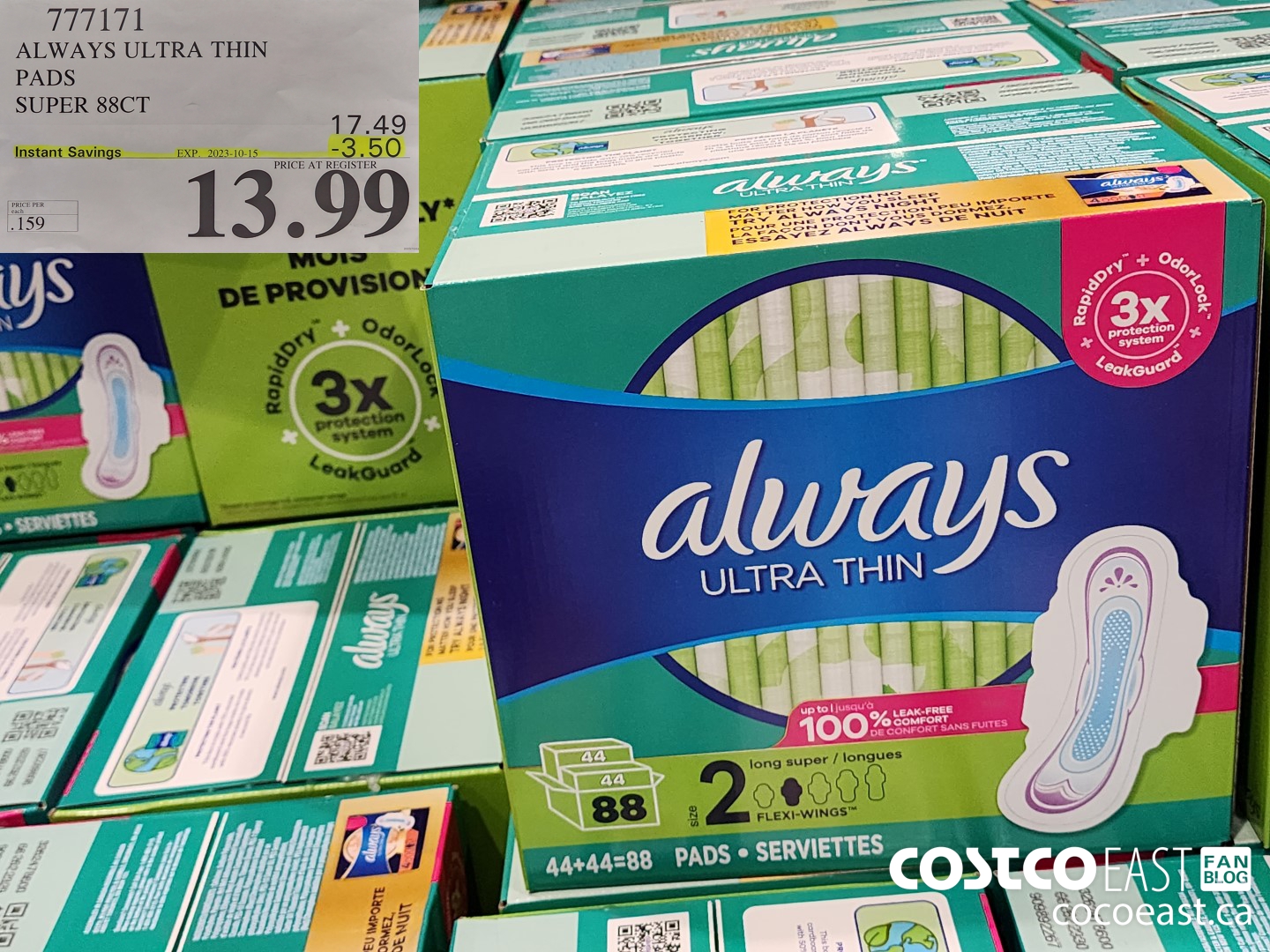 777171 ALWAYS ULTRA THIN PADS SUPER 88CT ($3.50 INSTANT SAVINGS EXPIRES ON 2023-10-15) $13.99