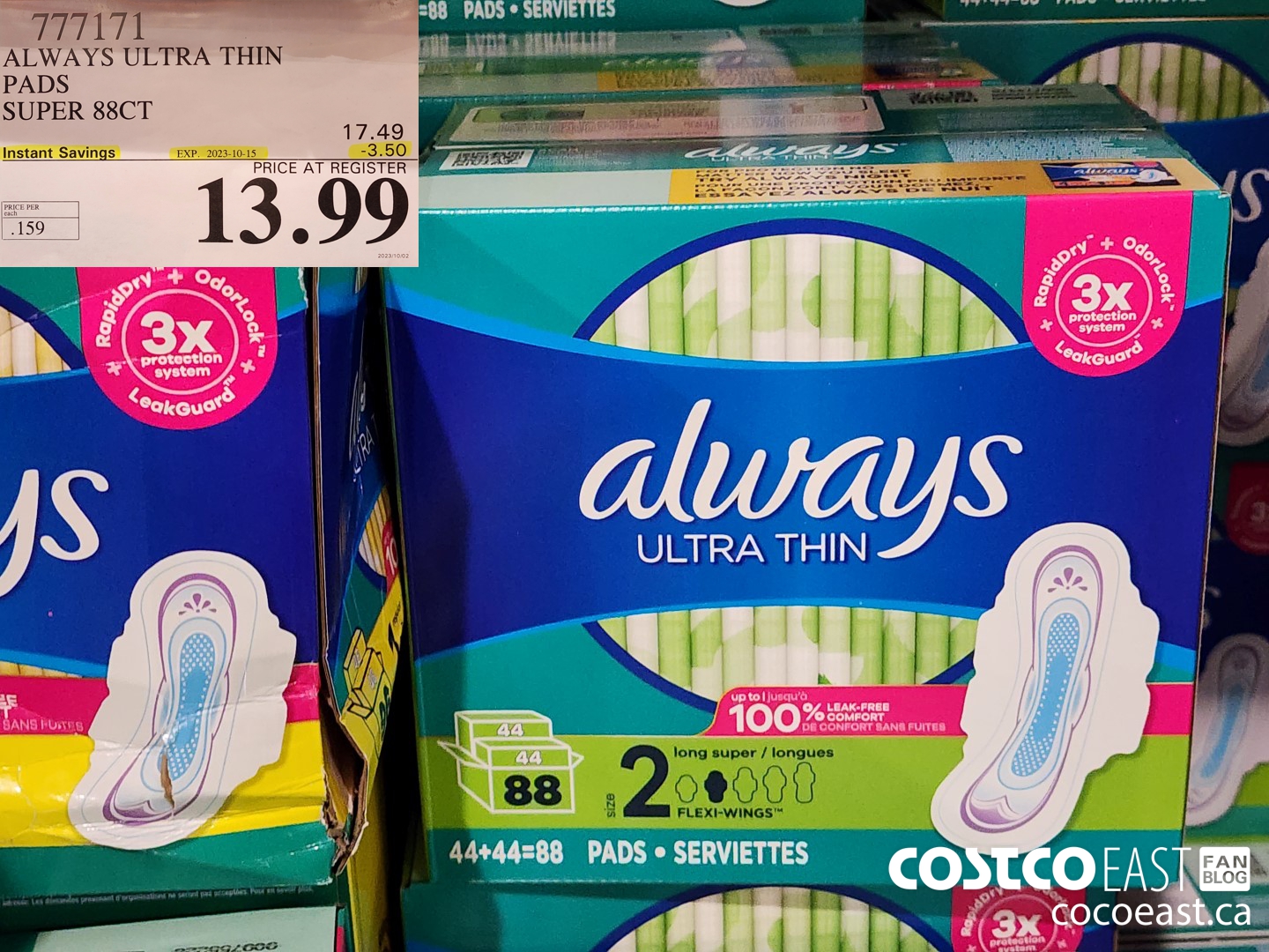 777171 ALWAYS ULTRA THIN PADS SUPER 88CT ($3.50 INSTANT SAVINGS EXPIRES ON 2023-10-15) $13.99