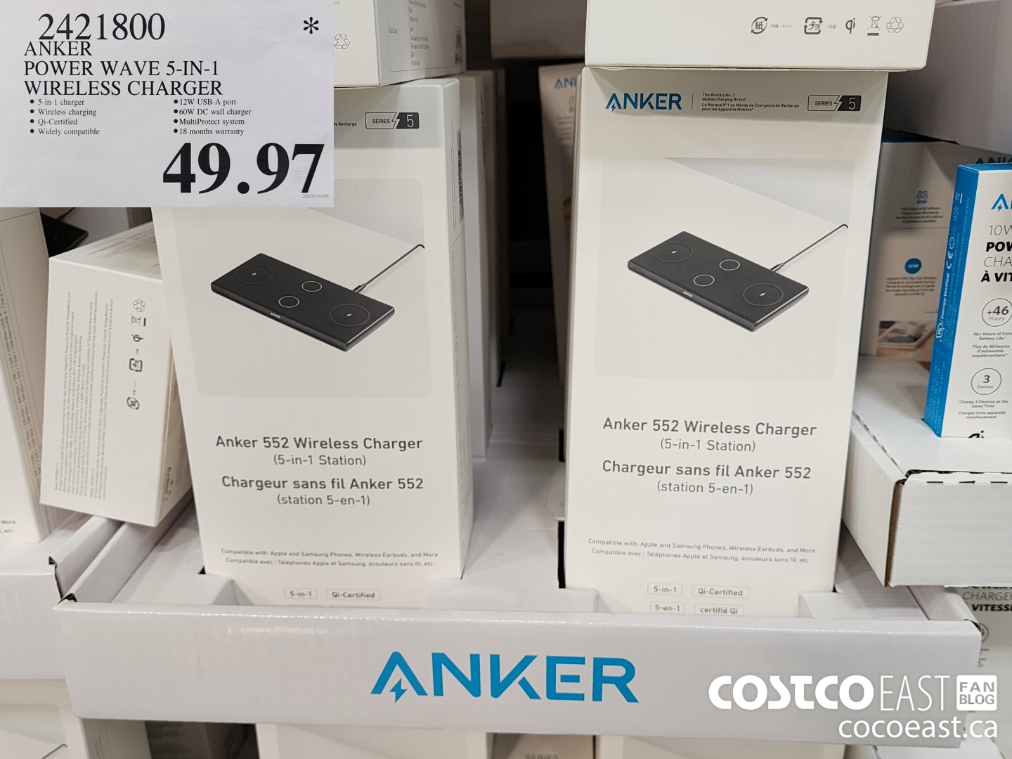 2421800 ANKER POWER WAVE 5-IN-1 WIRELESS CHARGER $49.97