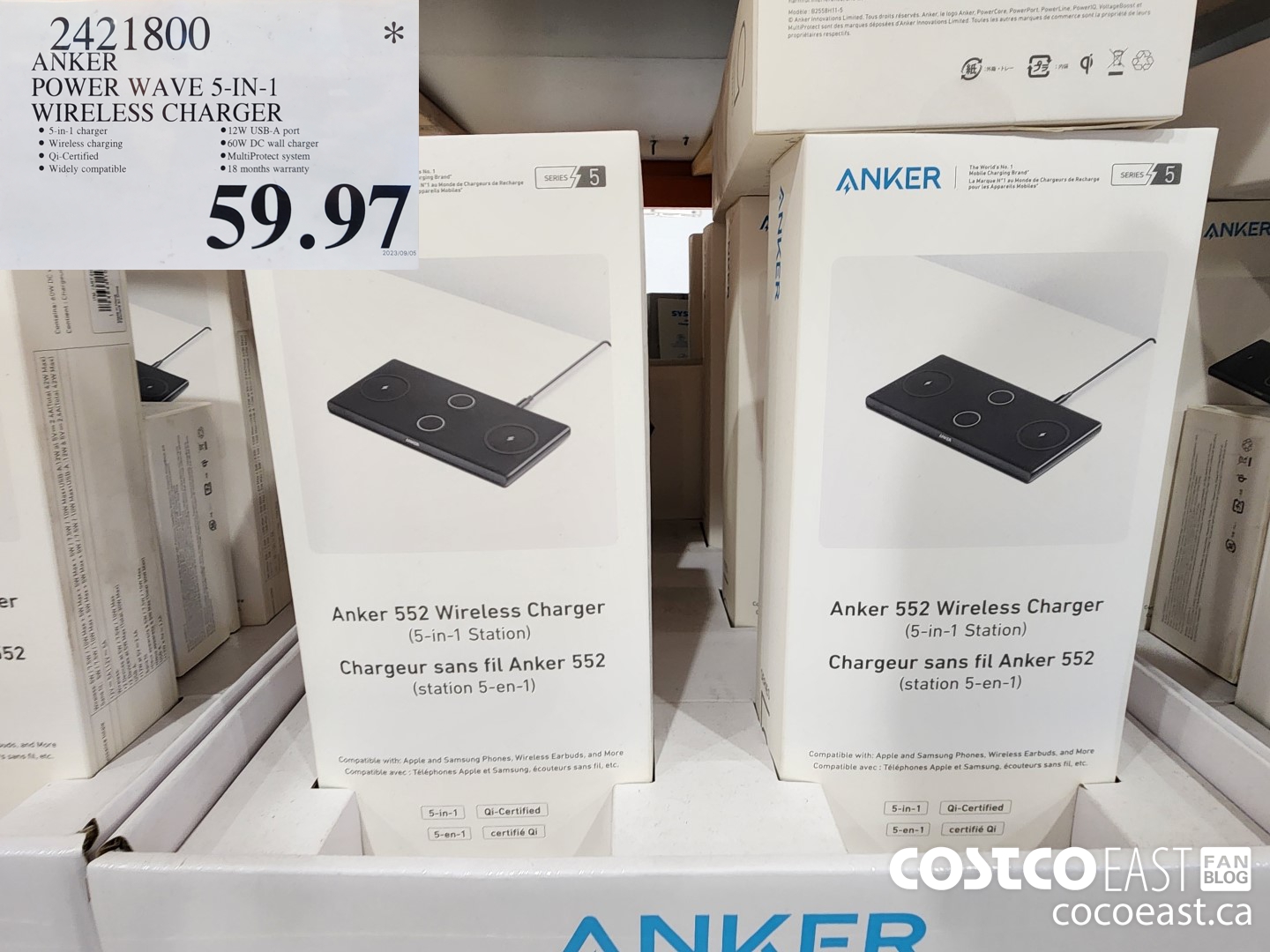 2421800 ANKER POWER WAVE 5-IN-1 WIRELESS Charger $59.97