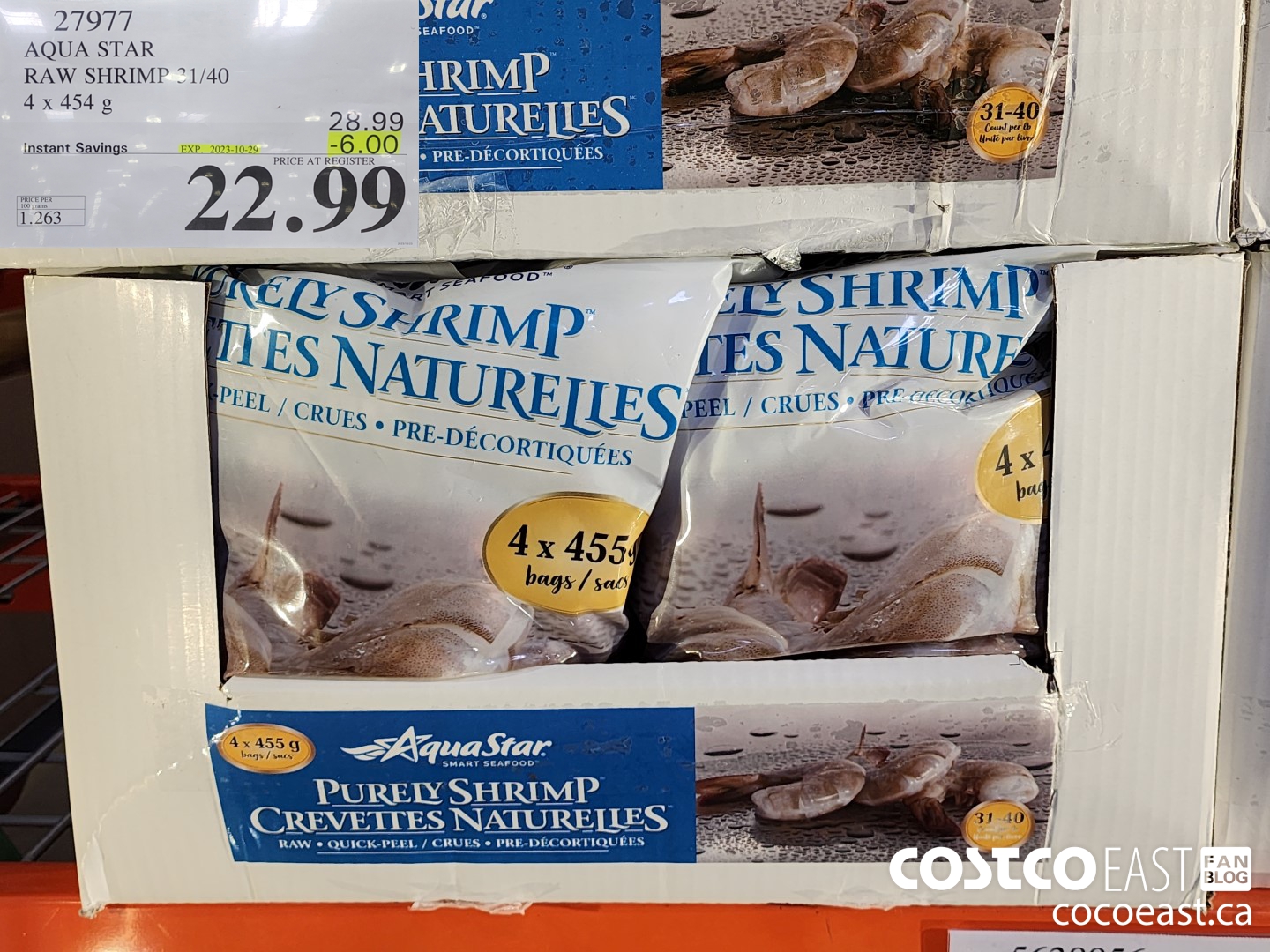27977 AQUA STAR RAW SHRIMP 31/40 4 x 454 G ($6.00 INSTANT SAVINGS EXPIRES ON 2023-10-29) $22.99