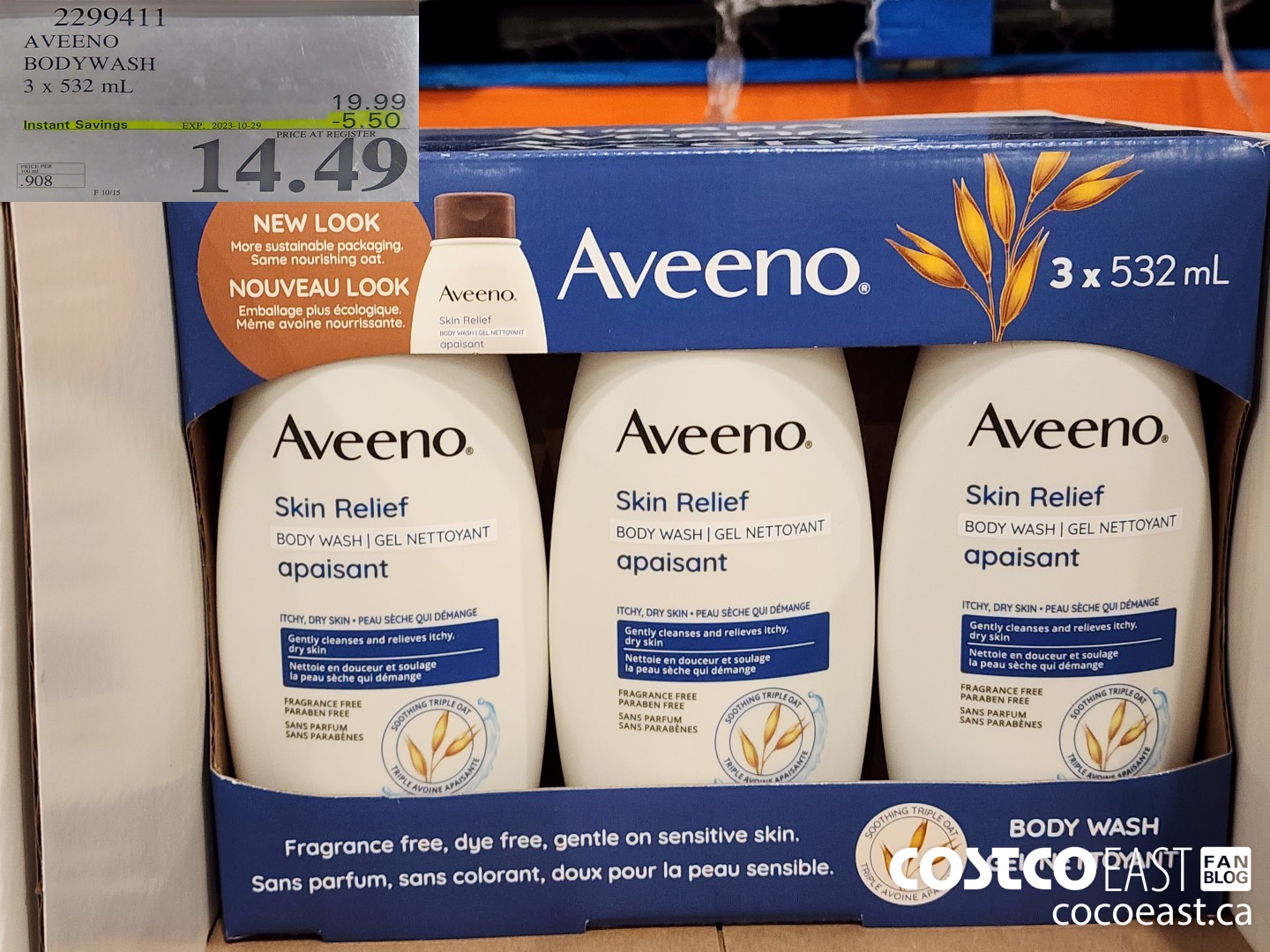 2299411 AVEENO BODYWASH 3 X 532 ML ($5.50 INSTANT SAVINGS EXPIRES ON 2023-10-29) $14.49